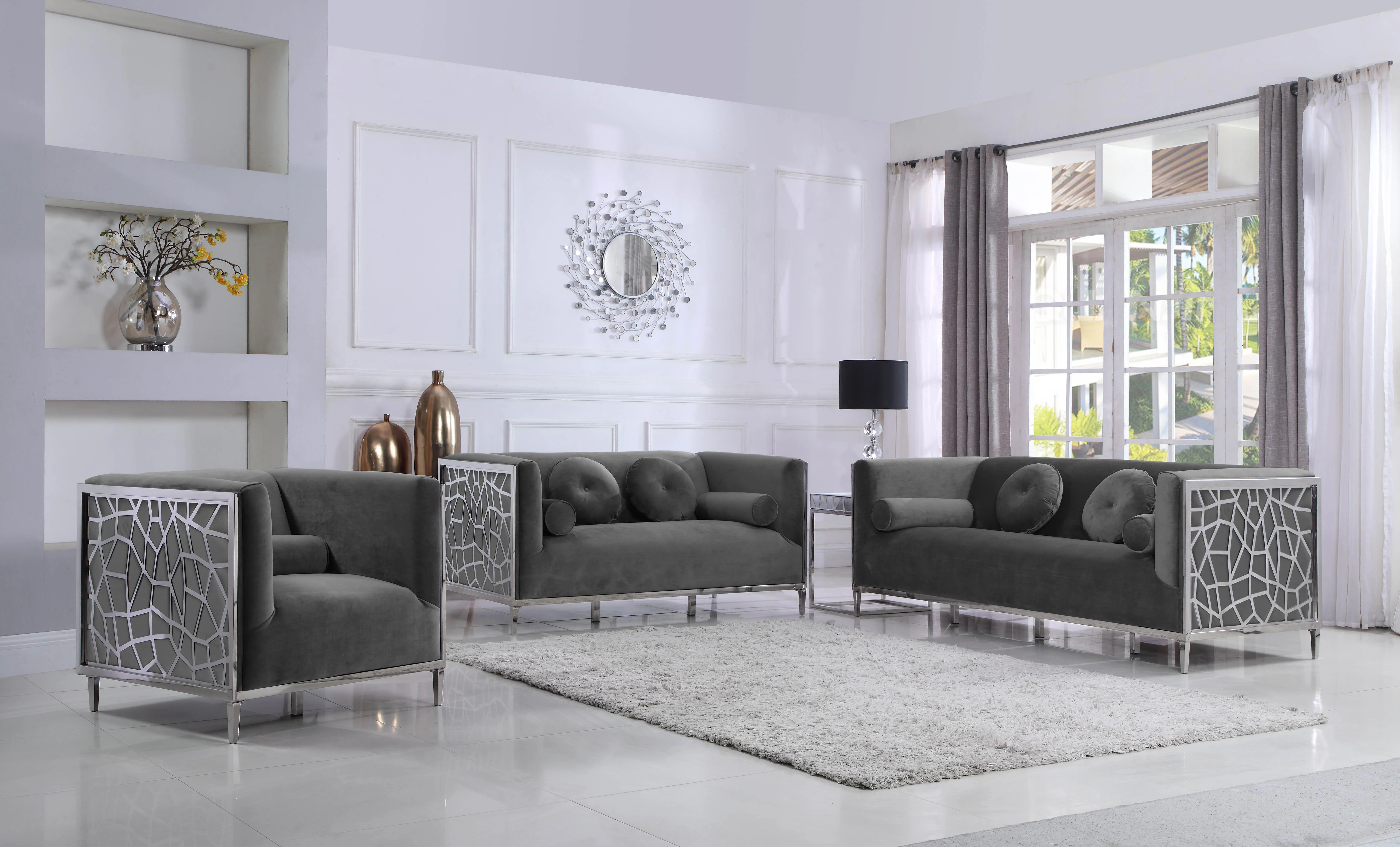 Opal Grey Velvet Sofa - Image 3