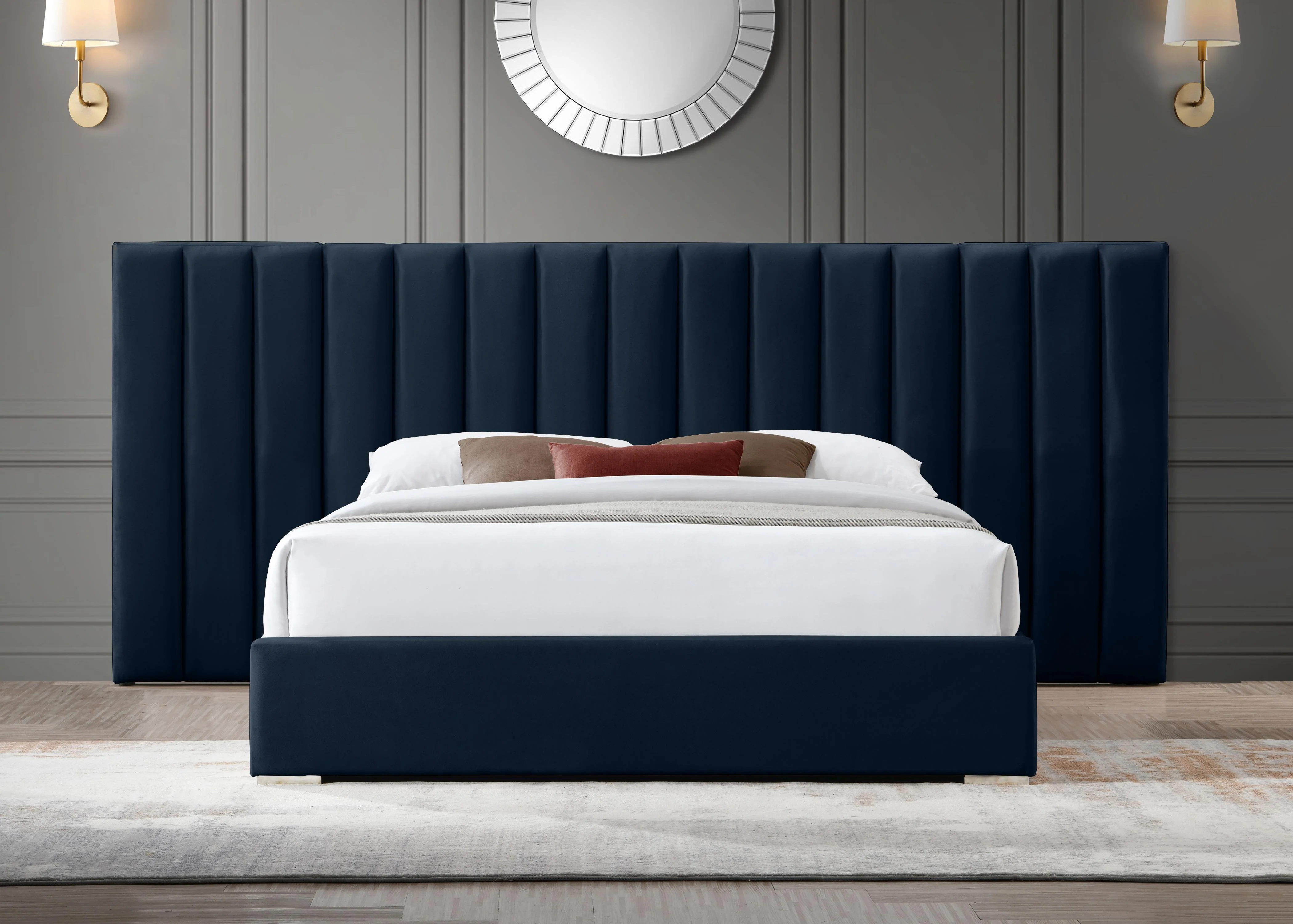 Pablo Navy Velvet Queen Bed - Image 4