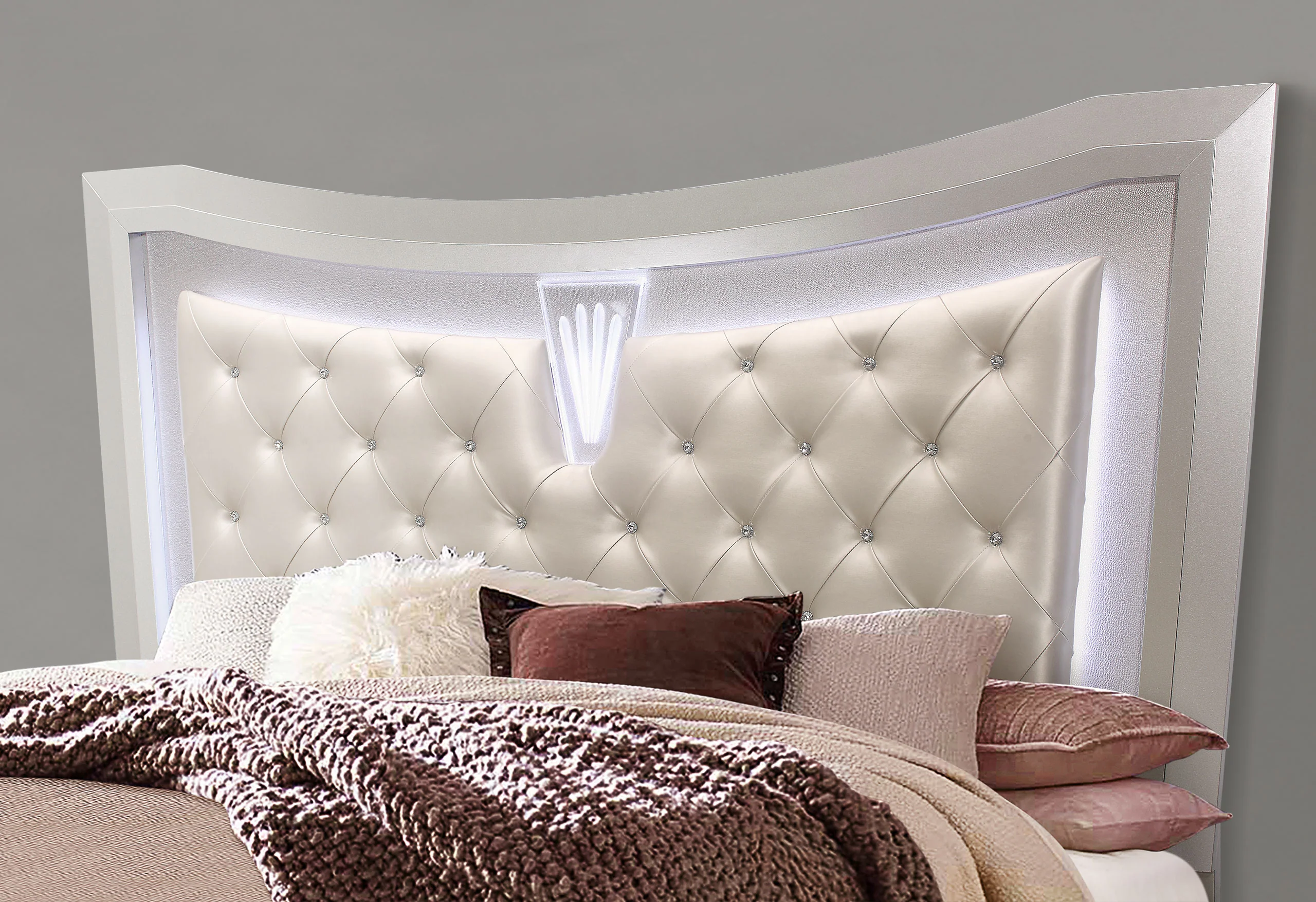 PARIS CHAMPAGNE QUEEN BED WITH LED, DRESSER, MIRROR, NIGHTSTAND - Image 2