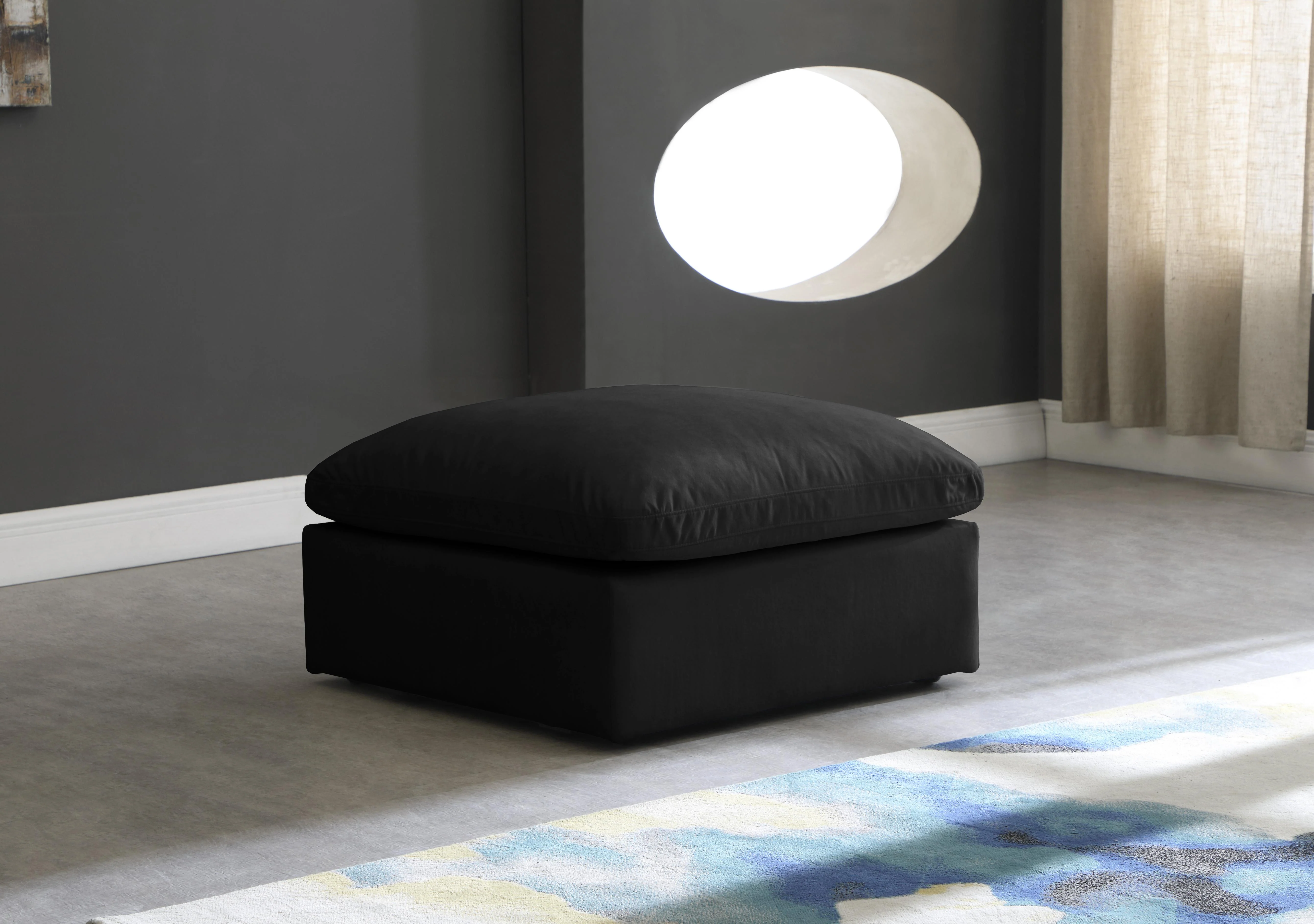 Plush Black Velvet Standard Cloud Modular Ottoman - Image 2