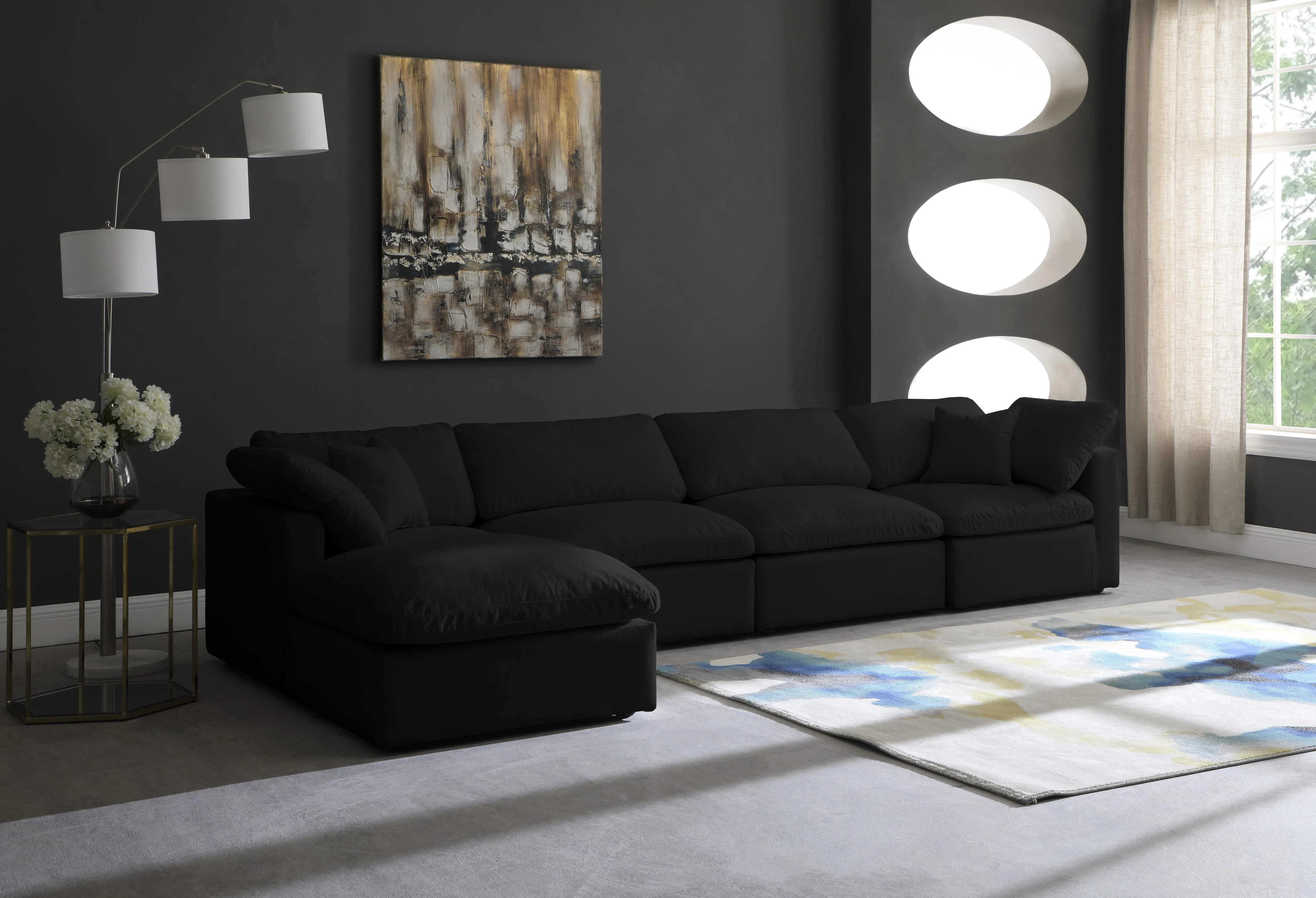 Plush Black Velvet Standard Cloud Modular Sectional - Image 14