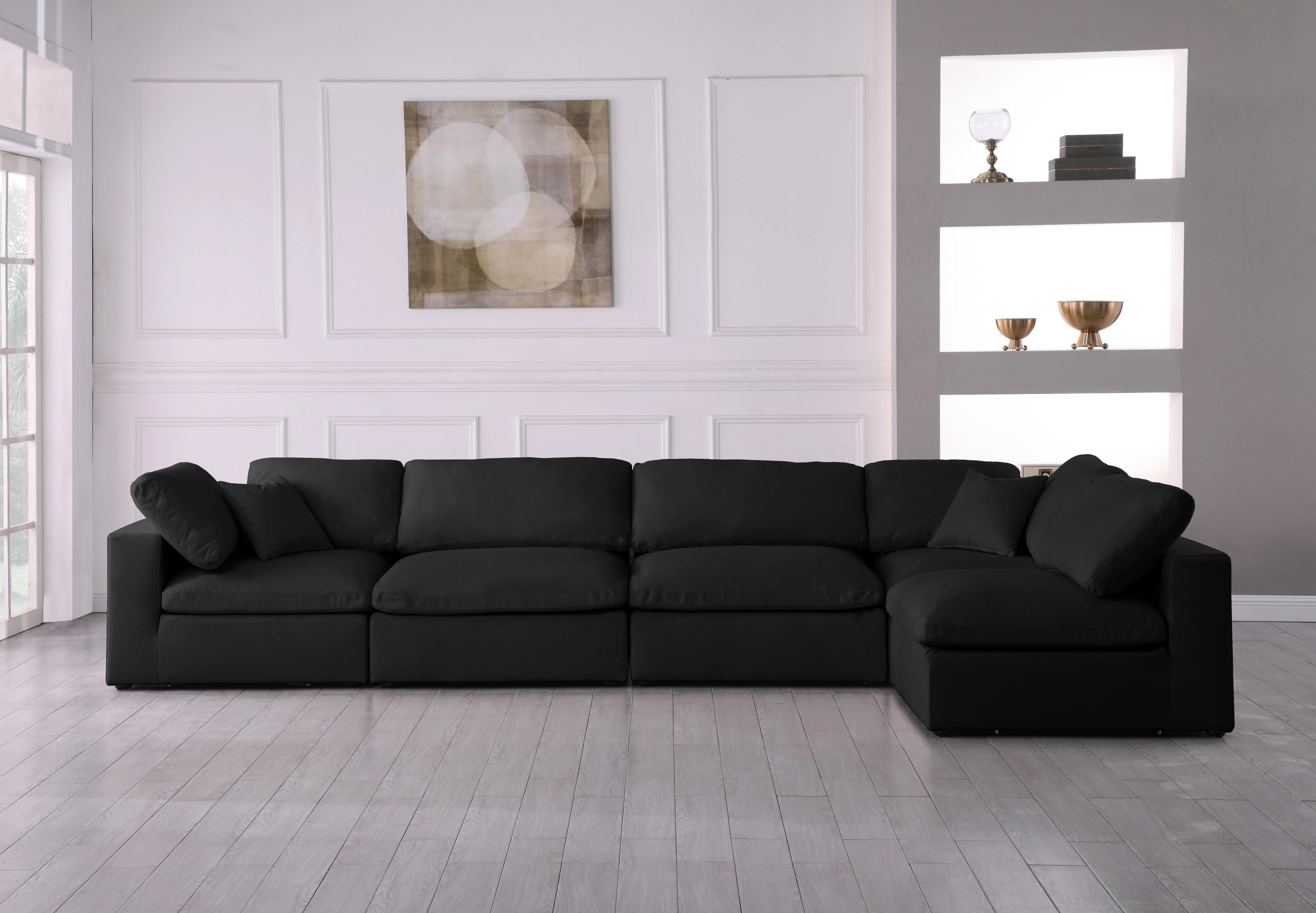 Plush Black Velvet Standard Cloud Modular Sectional - Image 27