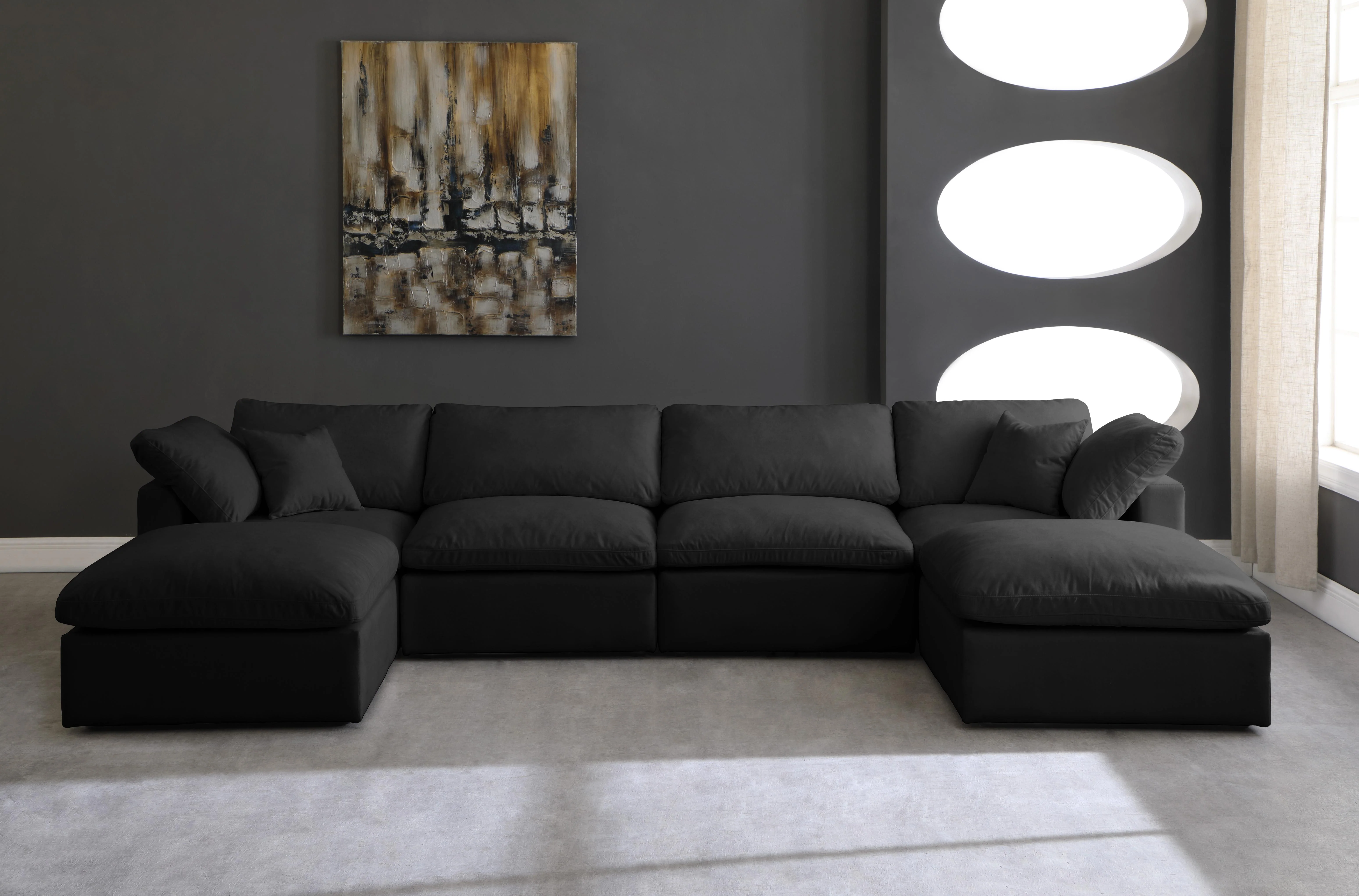 Plush Black Velvet Standard Cloud Modular Sectional - Image 37