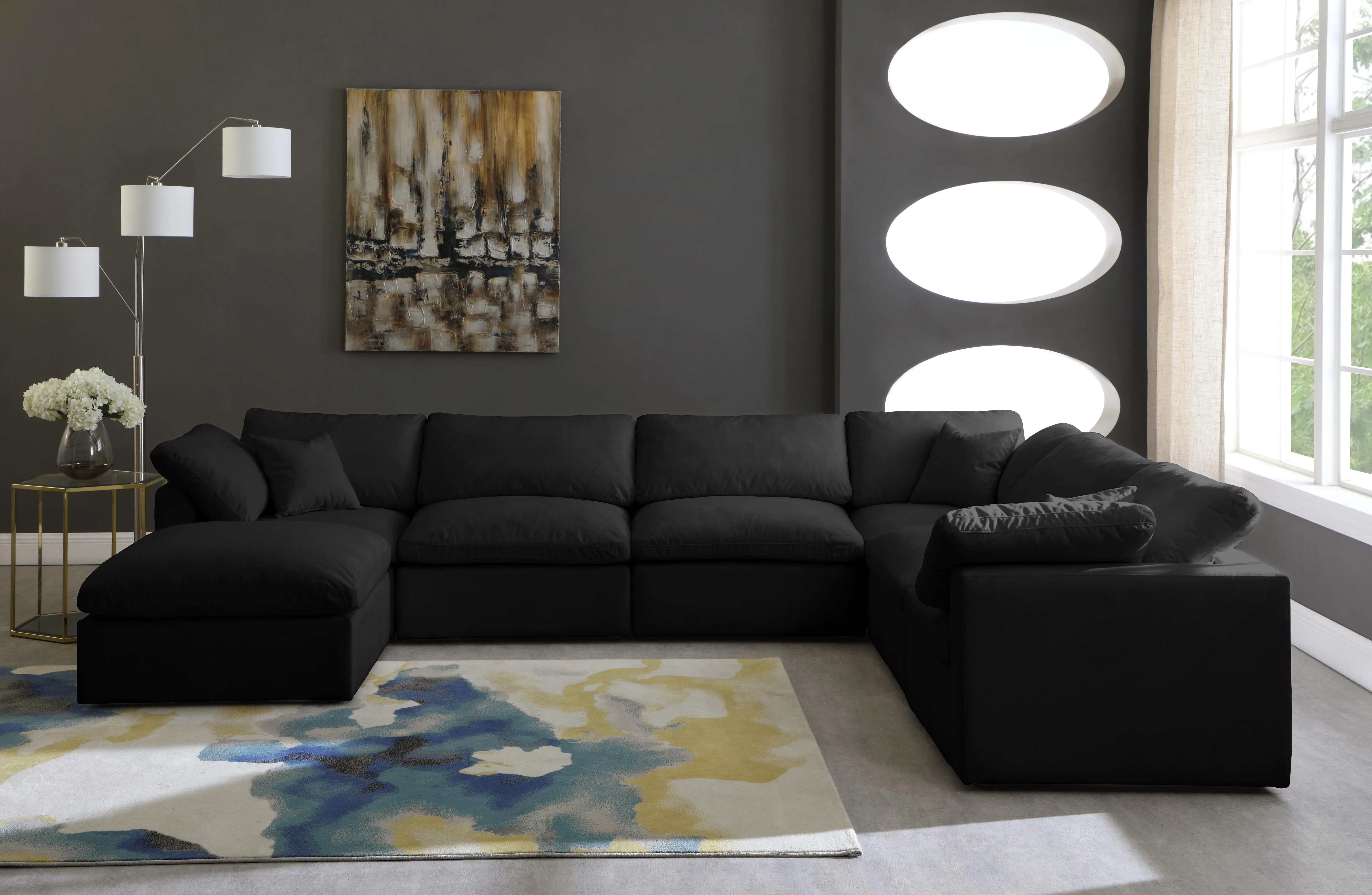 Plush Black Velvet Standard Cloud Modular Sectional - Image 47