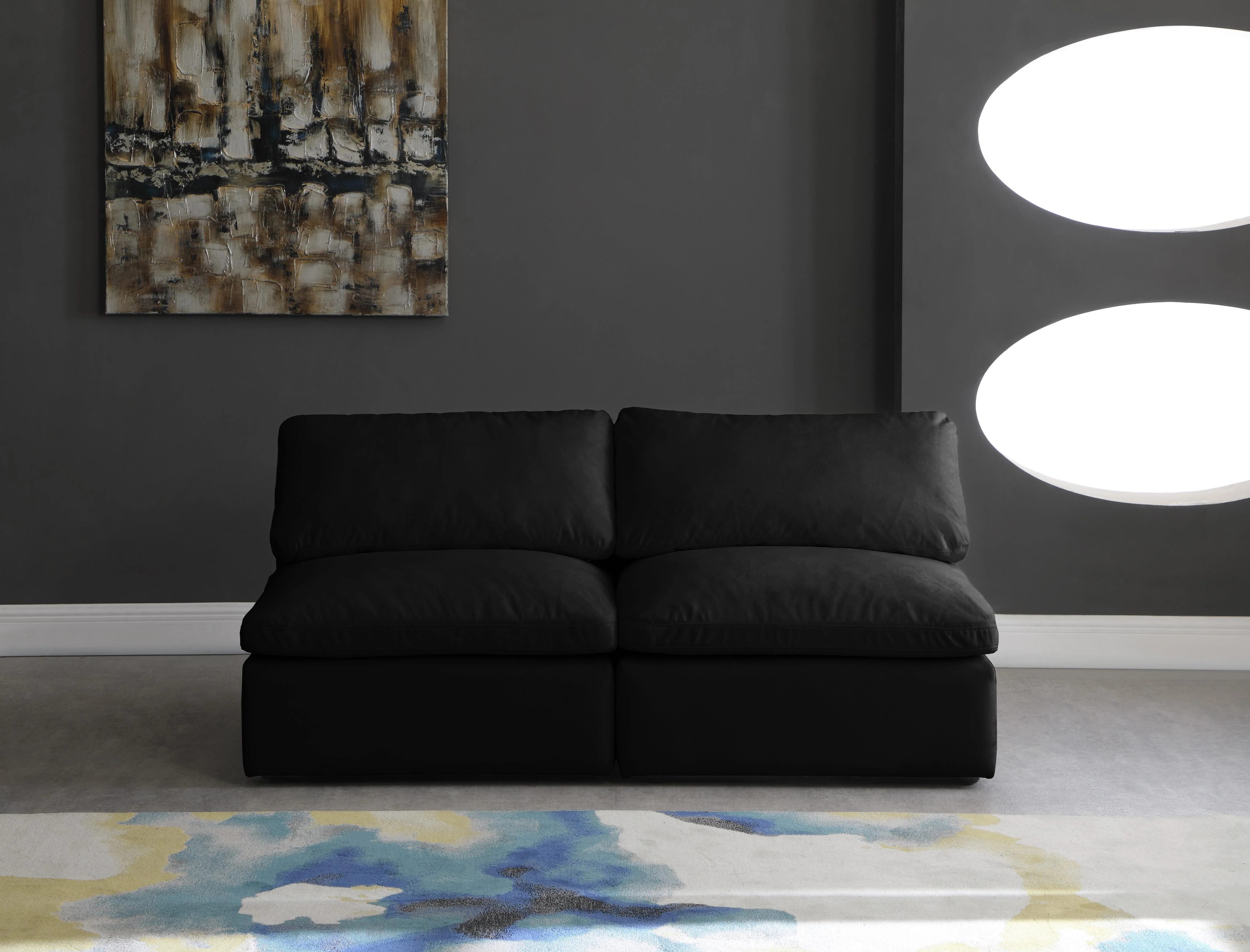 Plush Black Velvet Standard Cloud Modular Sofa - Image 13