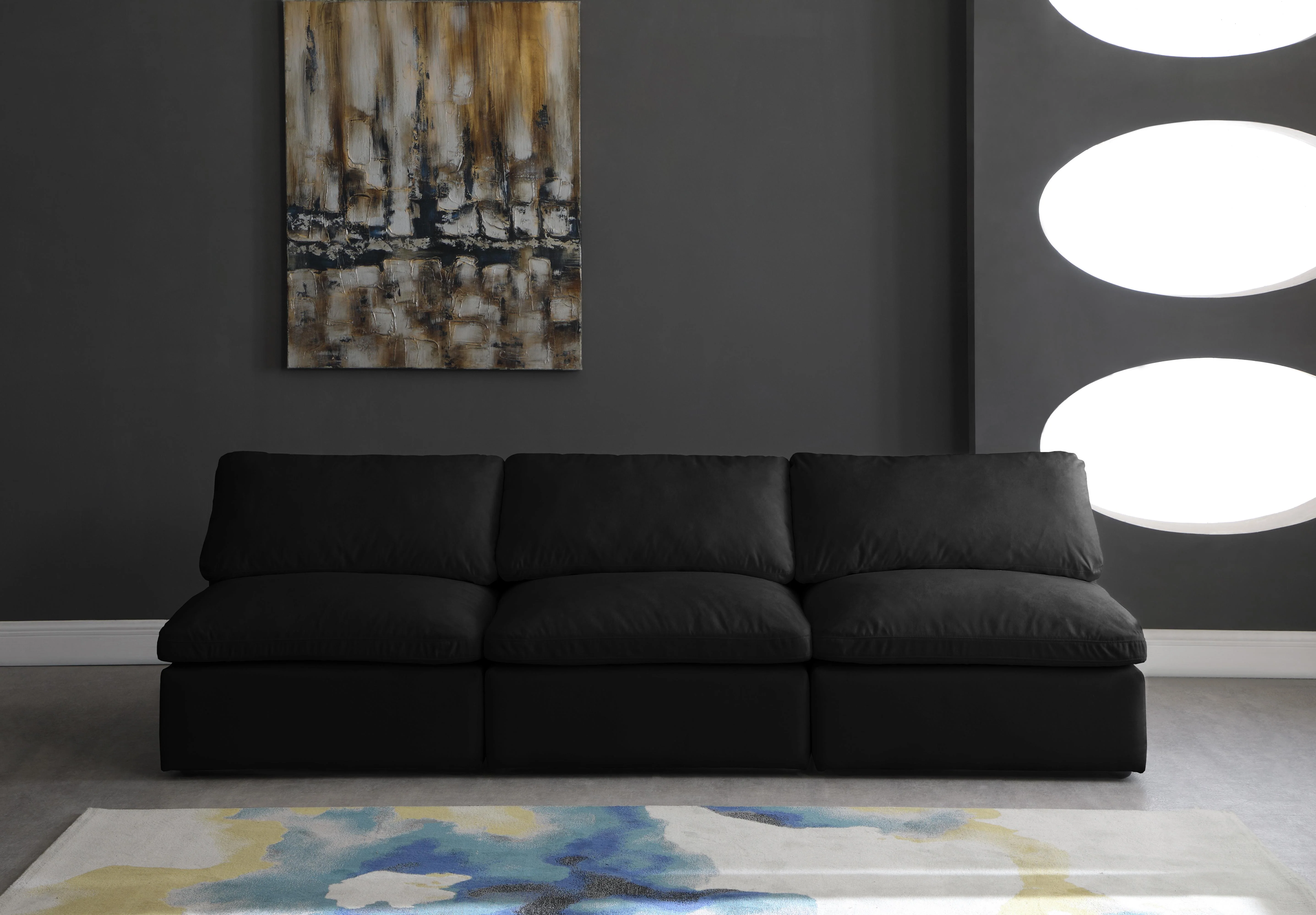 Plush Black Velvet Standard Cloud Modular Sofa - Image 17