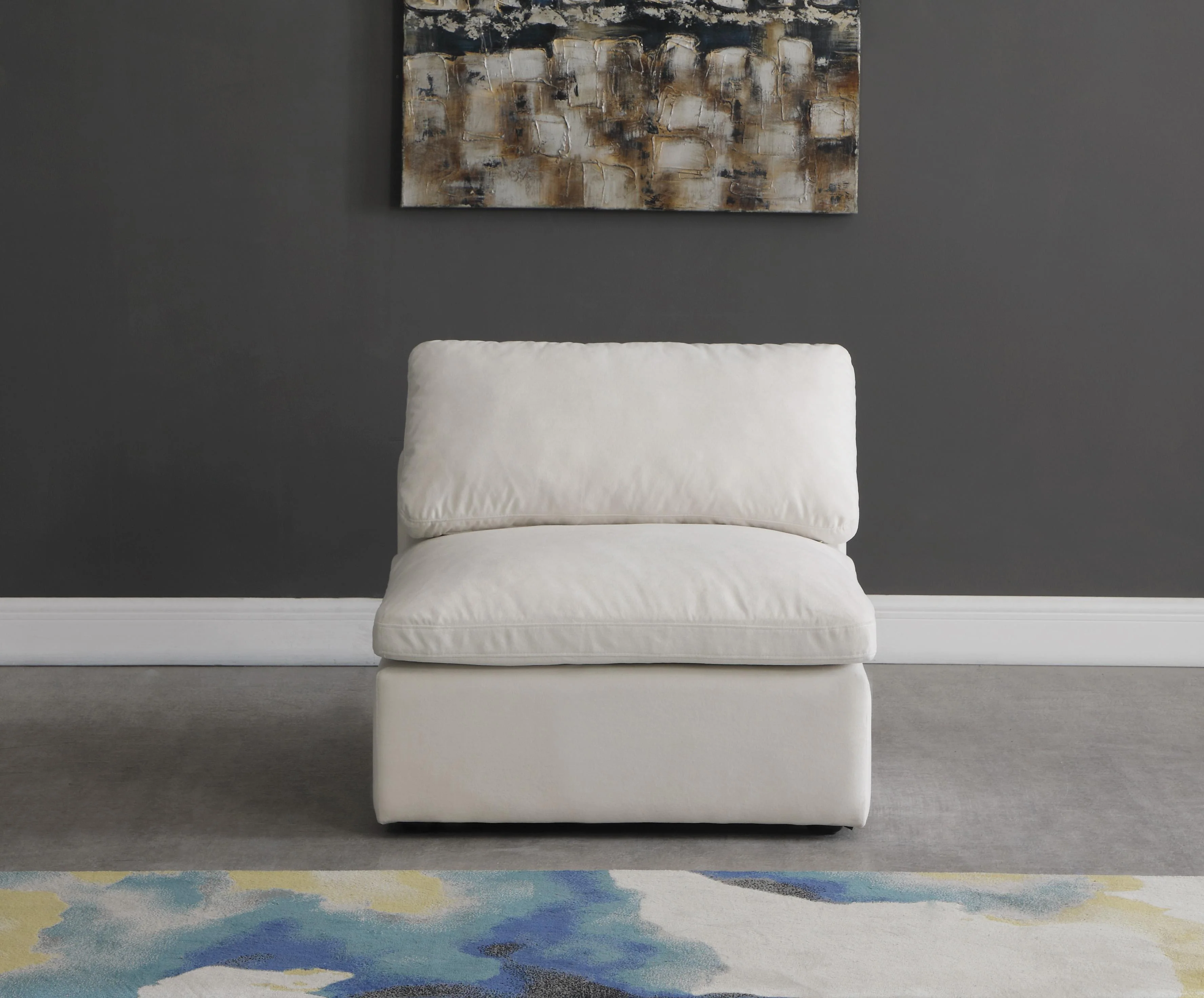 Plush Cream Velvet Standard Cloud Modular Armless Chair - Image 3