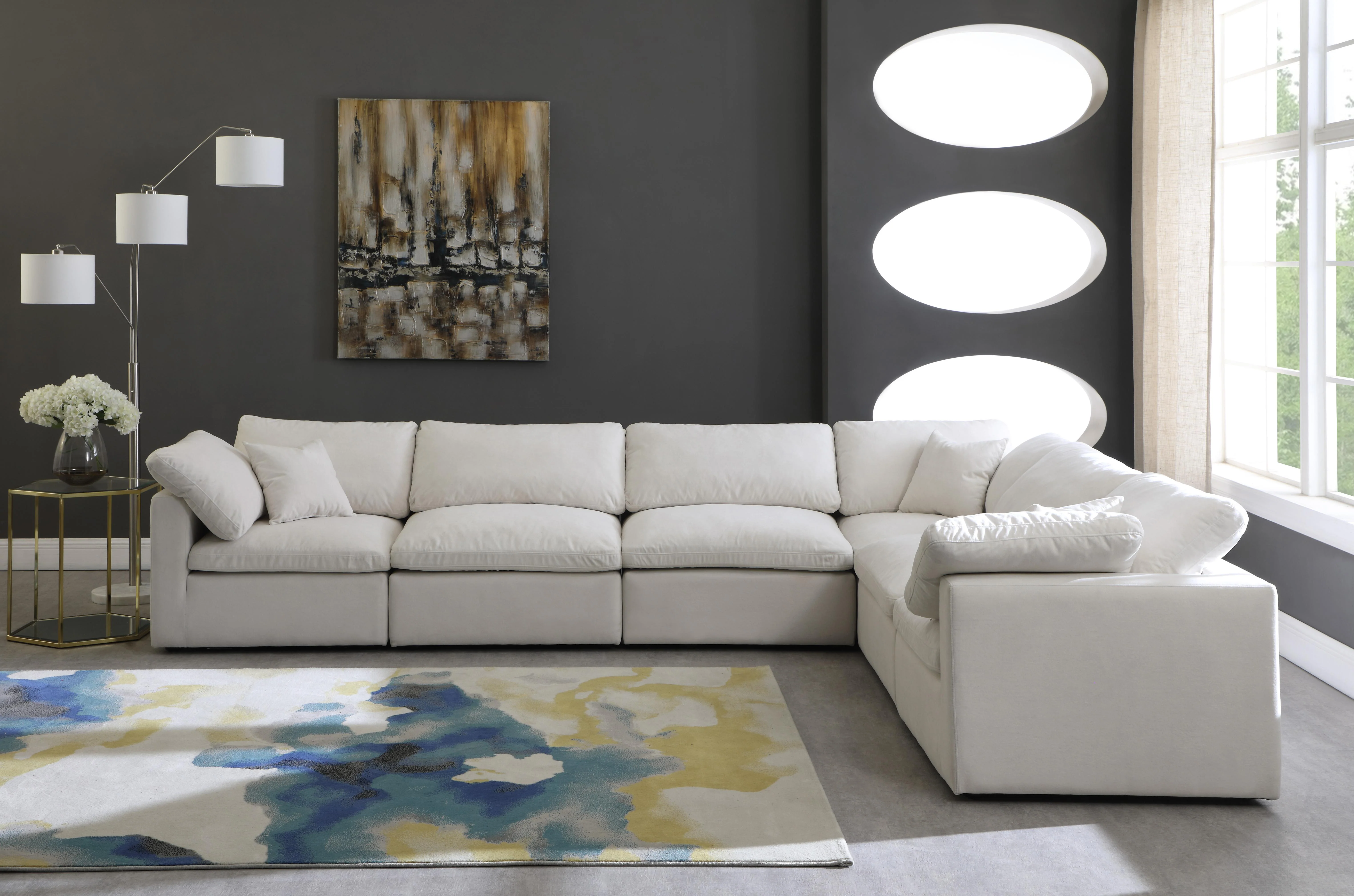 Plush Cream Velvet Standard Cloud Modular Sectional - Image 40