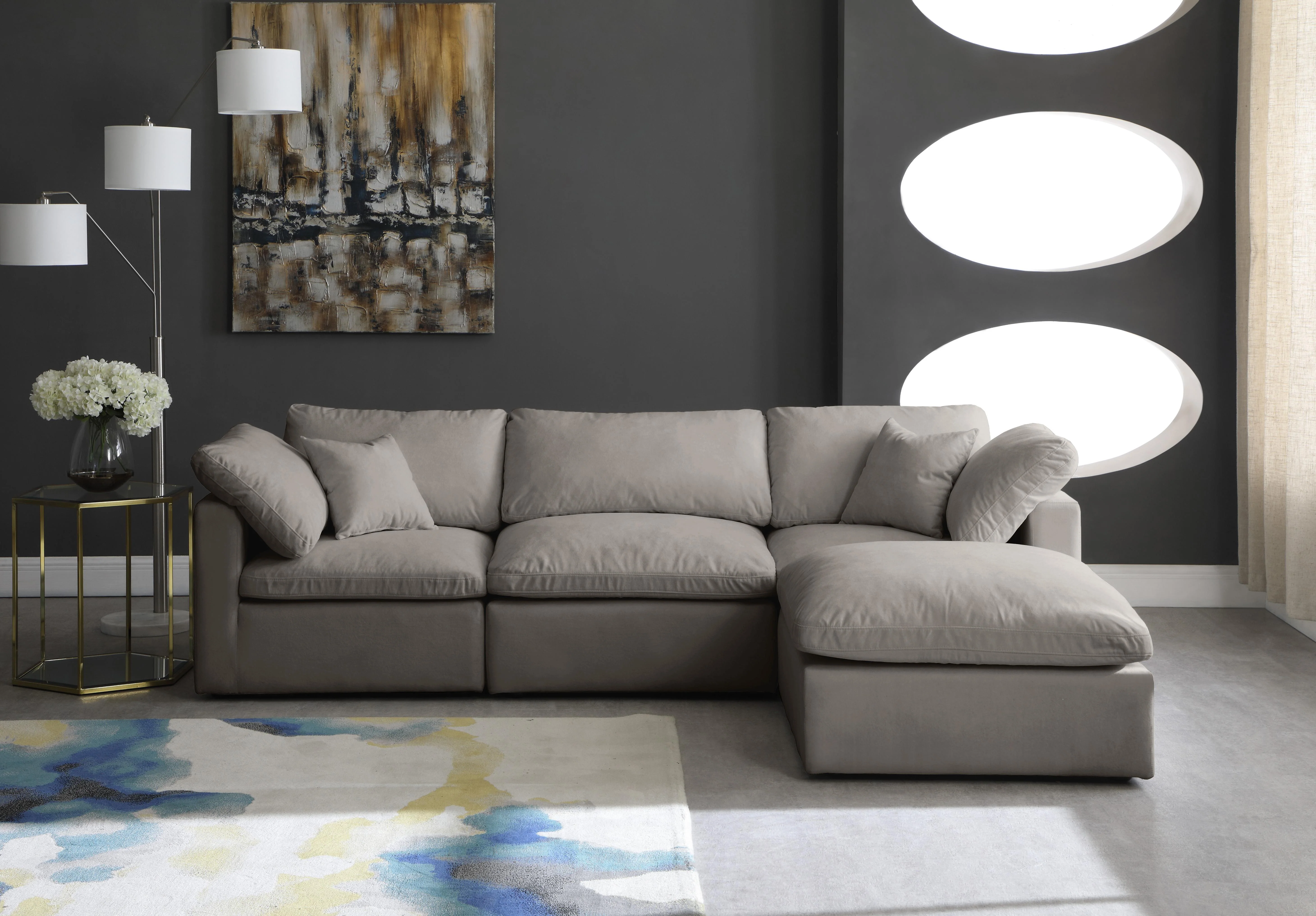 Plush Grey Velvet Standard Cloud Modular Sectional - Image 6
