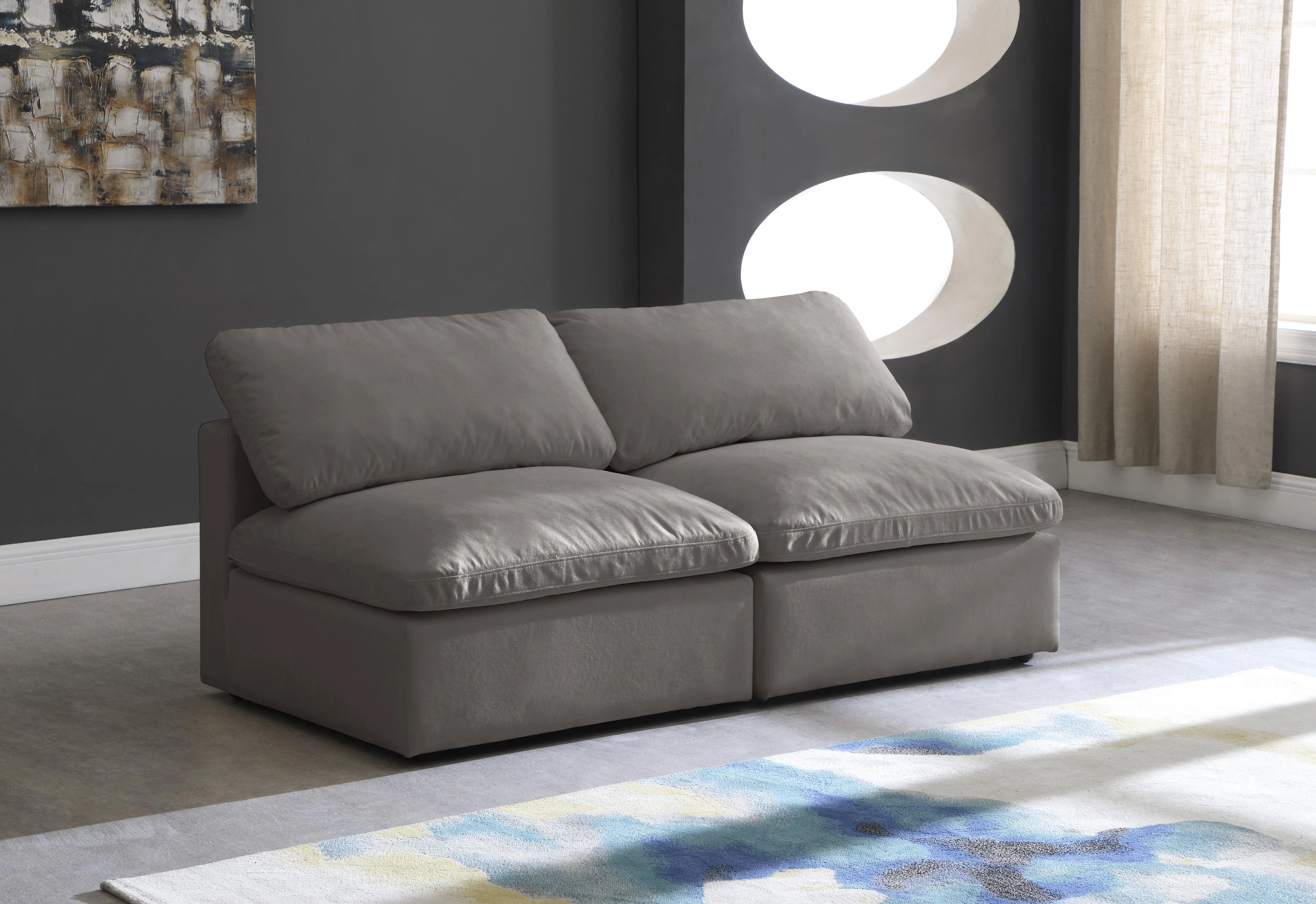 Plush Grey Velvet Standard Cloud Modular Sofa - Image 13