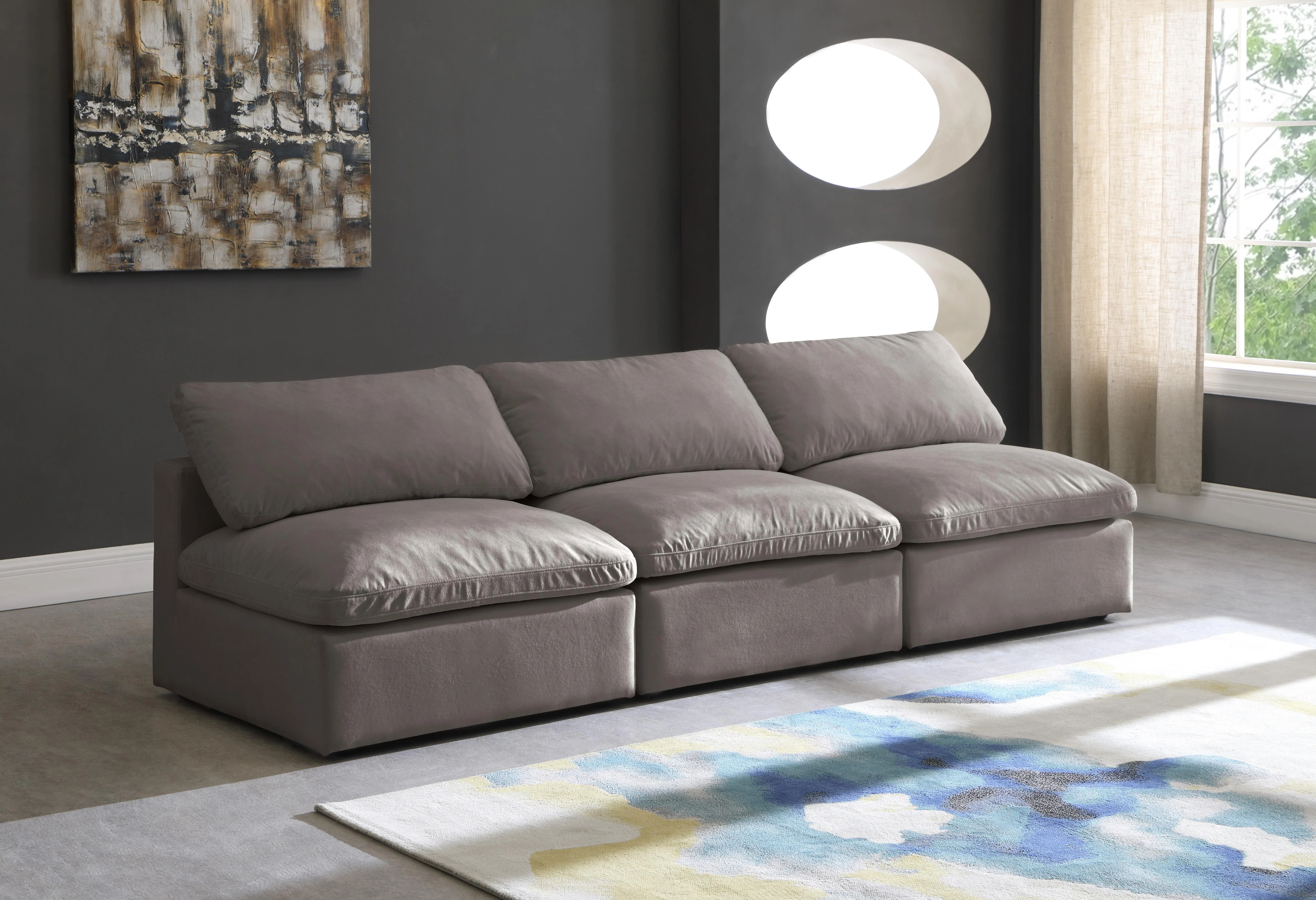 Plush Grey Velvet Standard Cloud Modular Sofa - Image 17