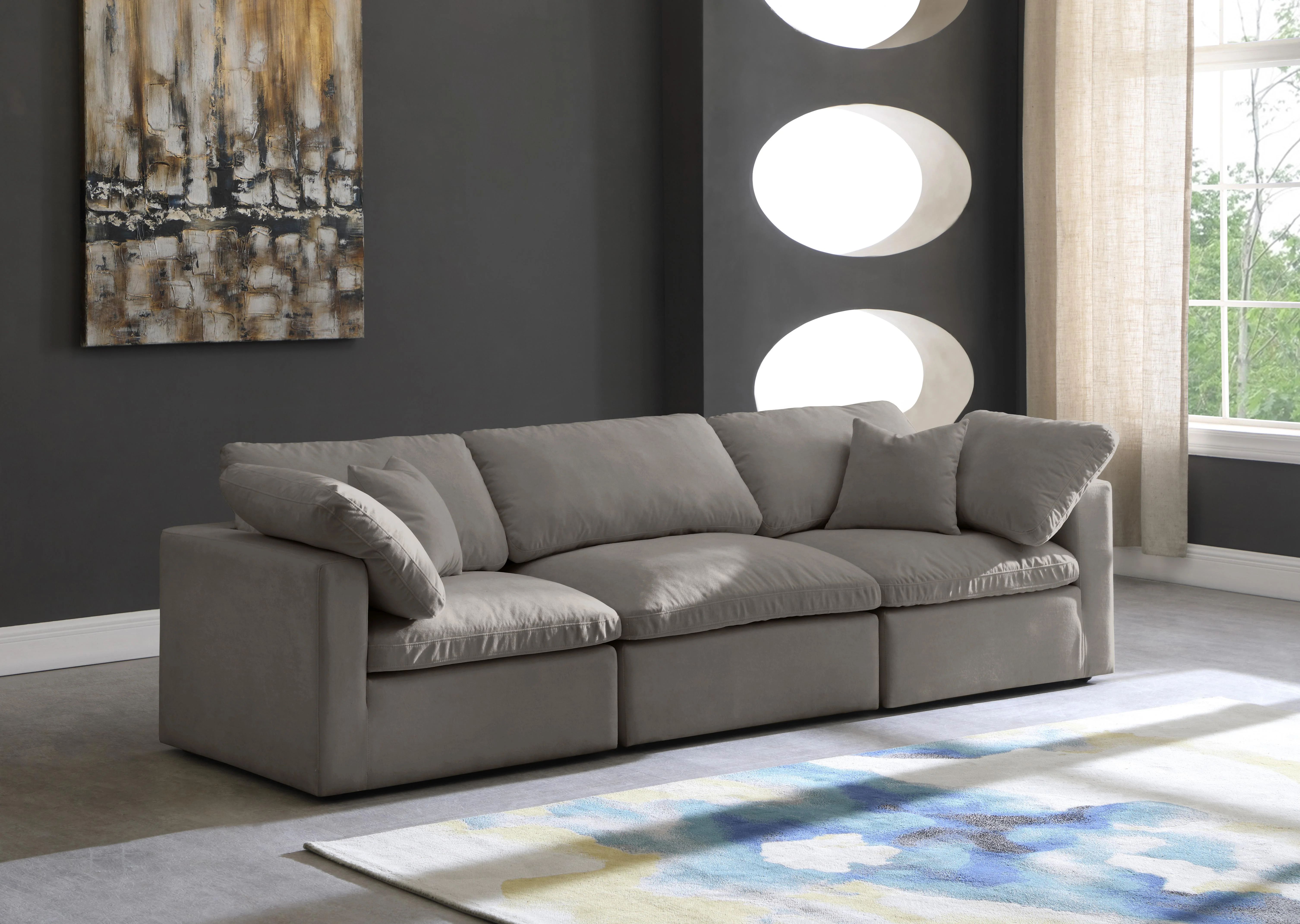 Plush Grey Velvet Standard Cloud Modular Sofa - Image 2