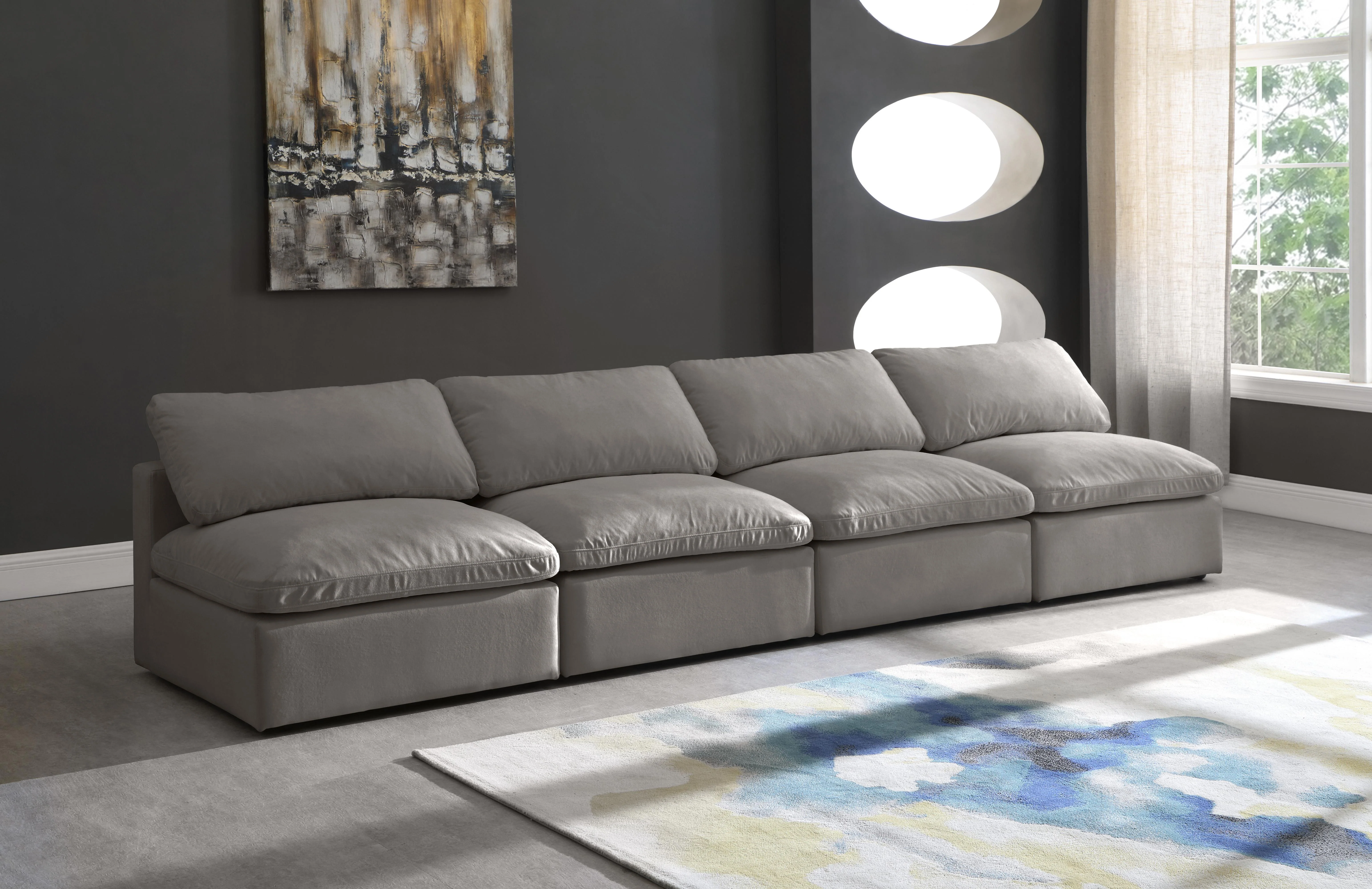 Plush Grey Velvet Standard Cloud Modular Sofa - Image 21