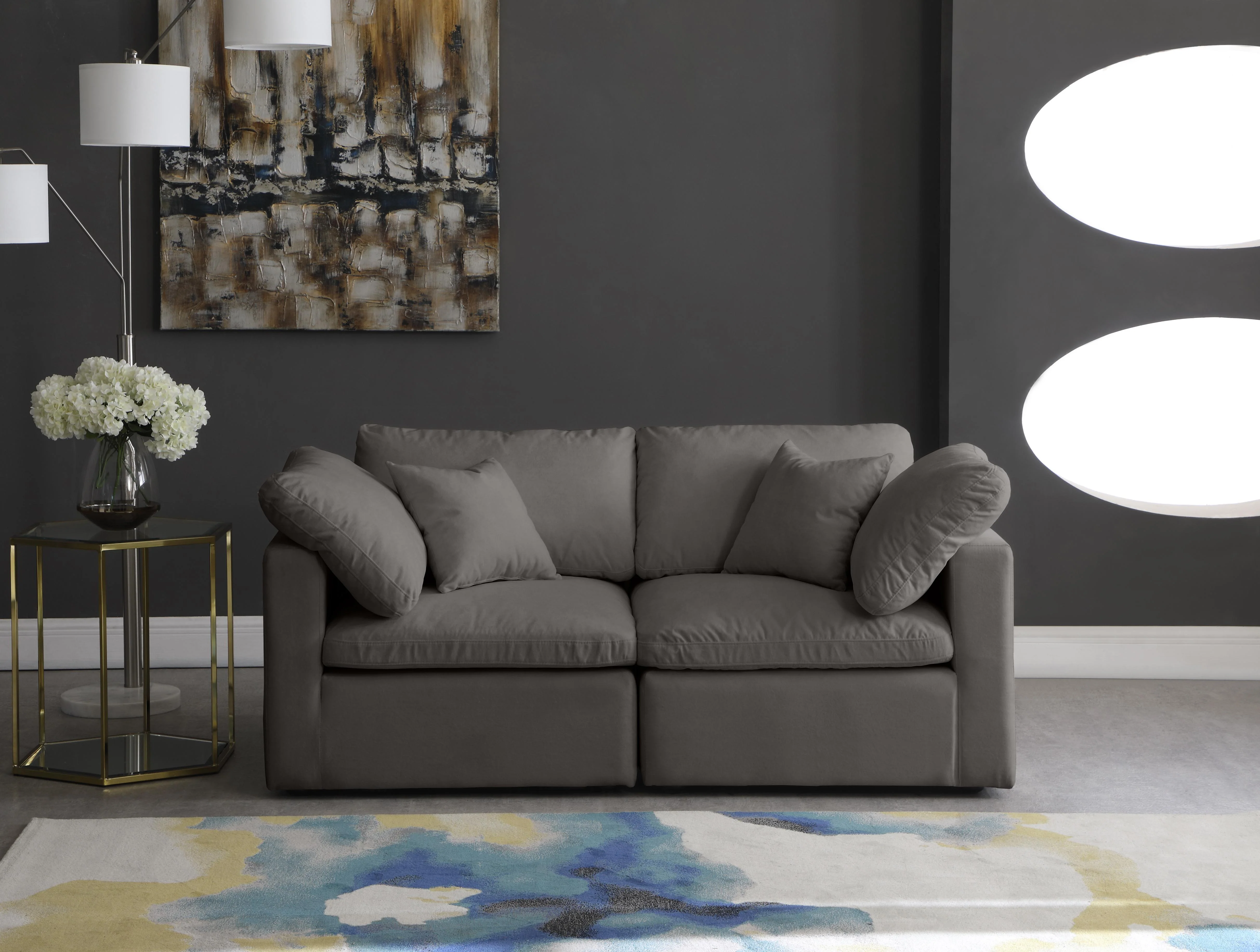 Plush Grey Velvet Standard Cloud Modular Sofa - Image 26