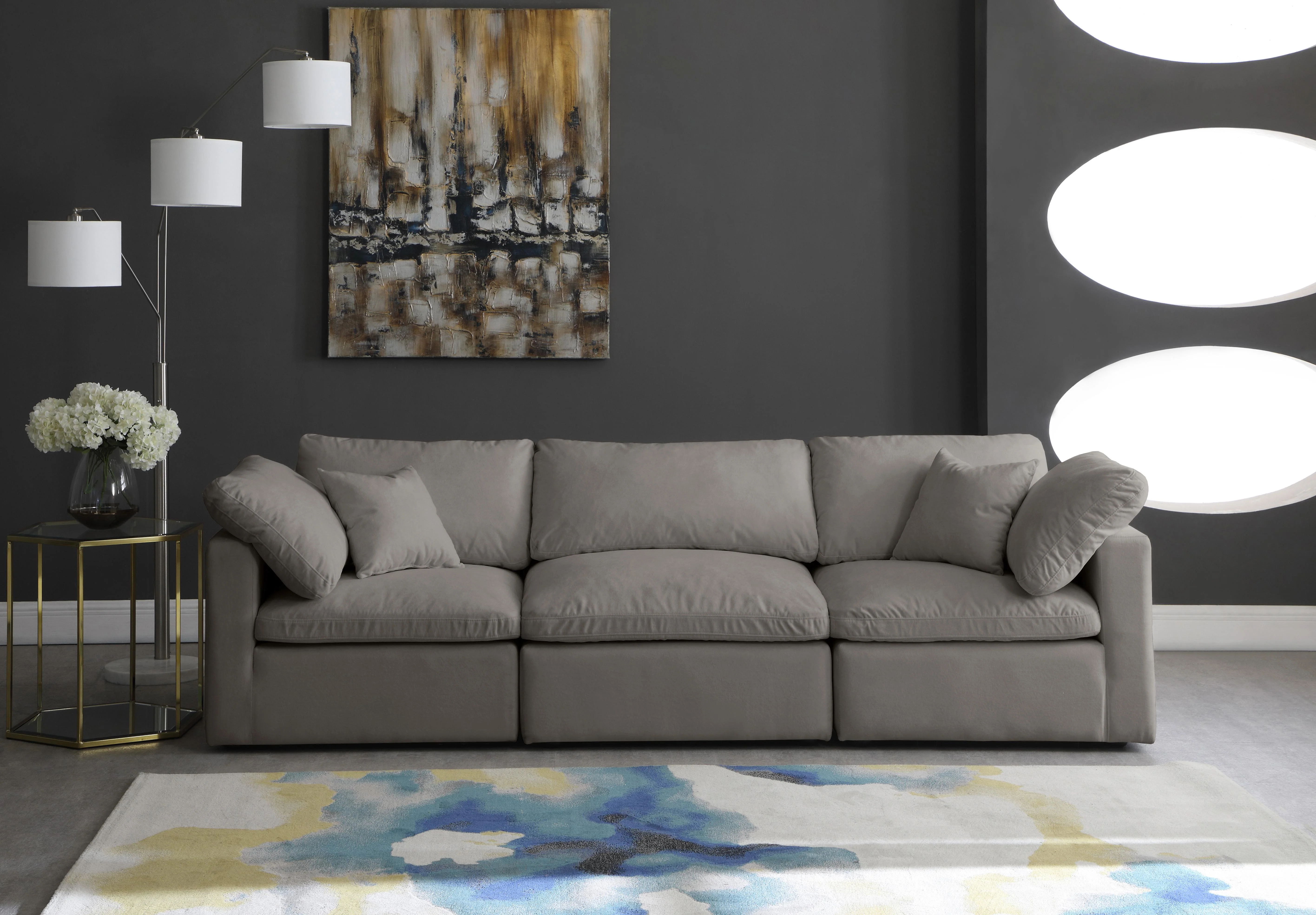 Plush Grey Velvet Standard Cloud Modular Sofa - Image 3