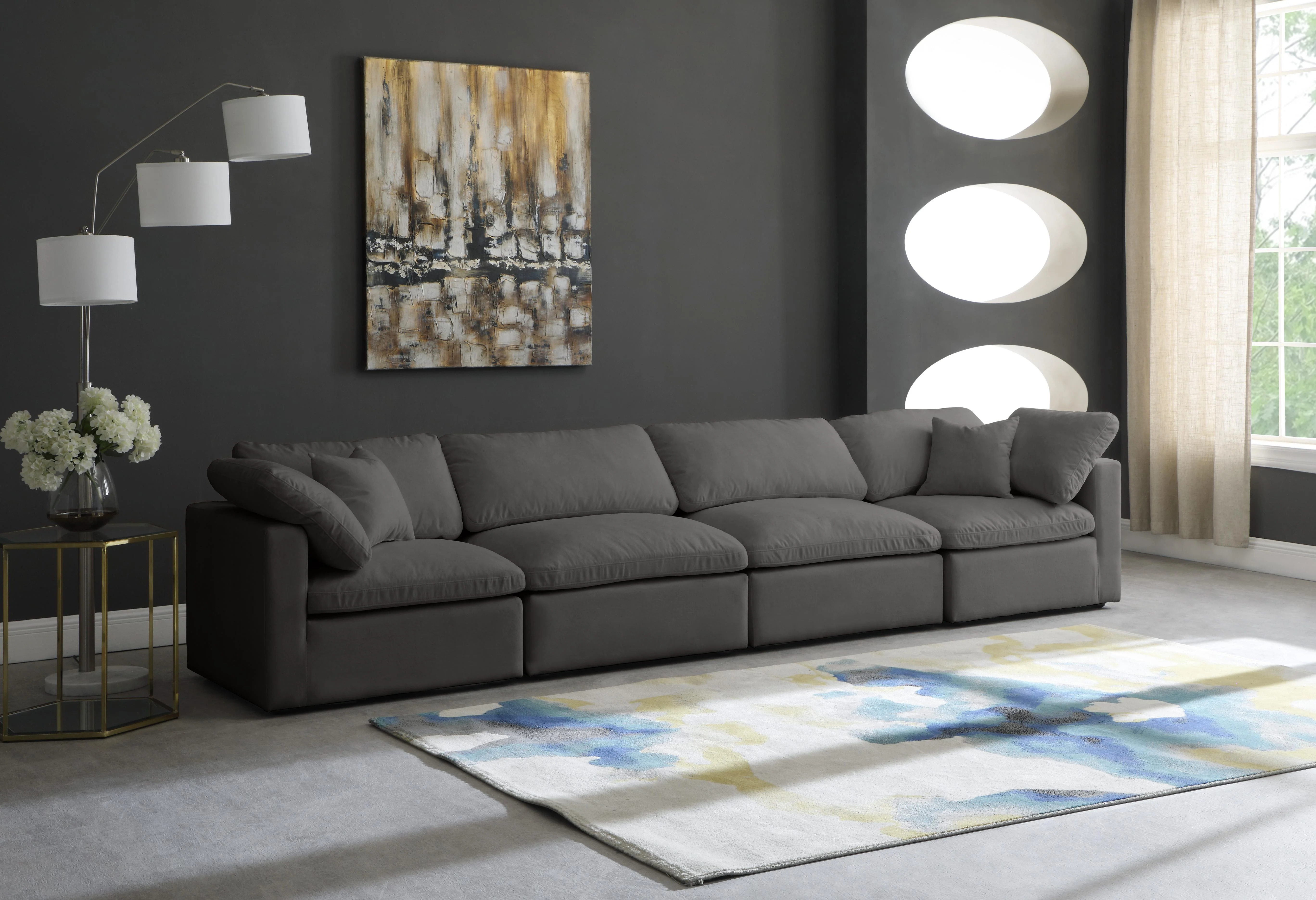 Plush Grey Velvet Standard Cloud Modular Sofa - Image 8