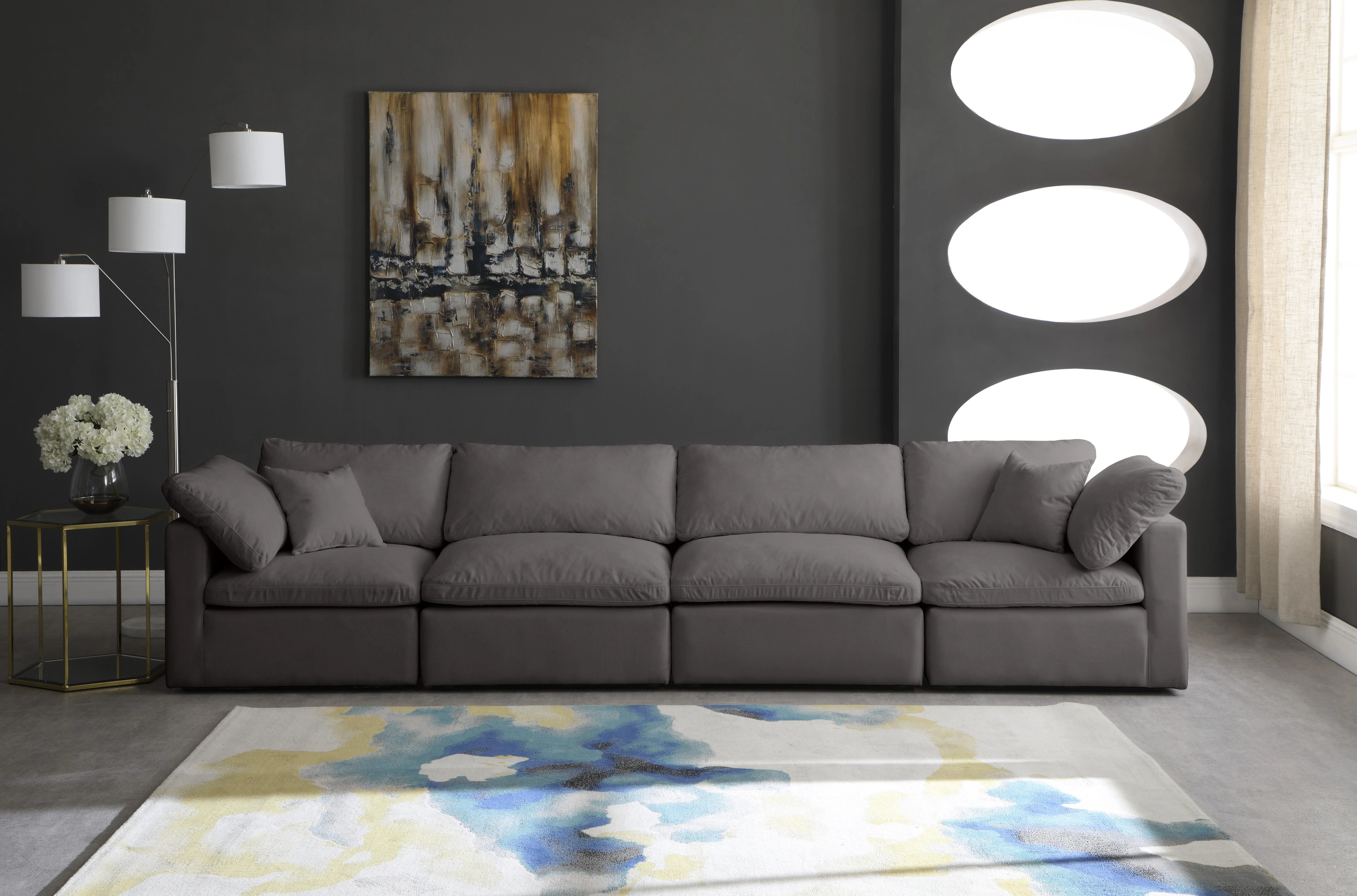 Plush Grey Velvet Standard Cloud Modular Sofa - Image 9