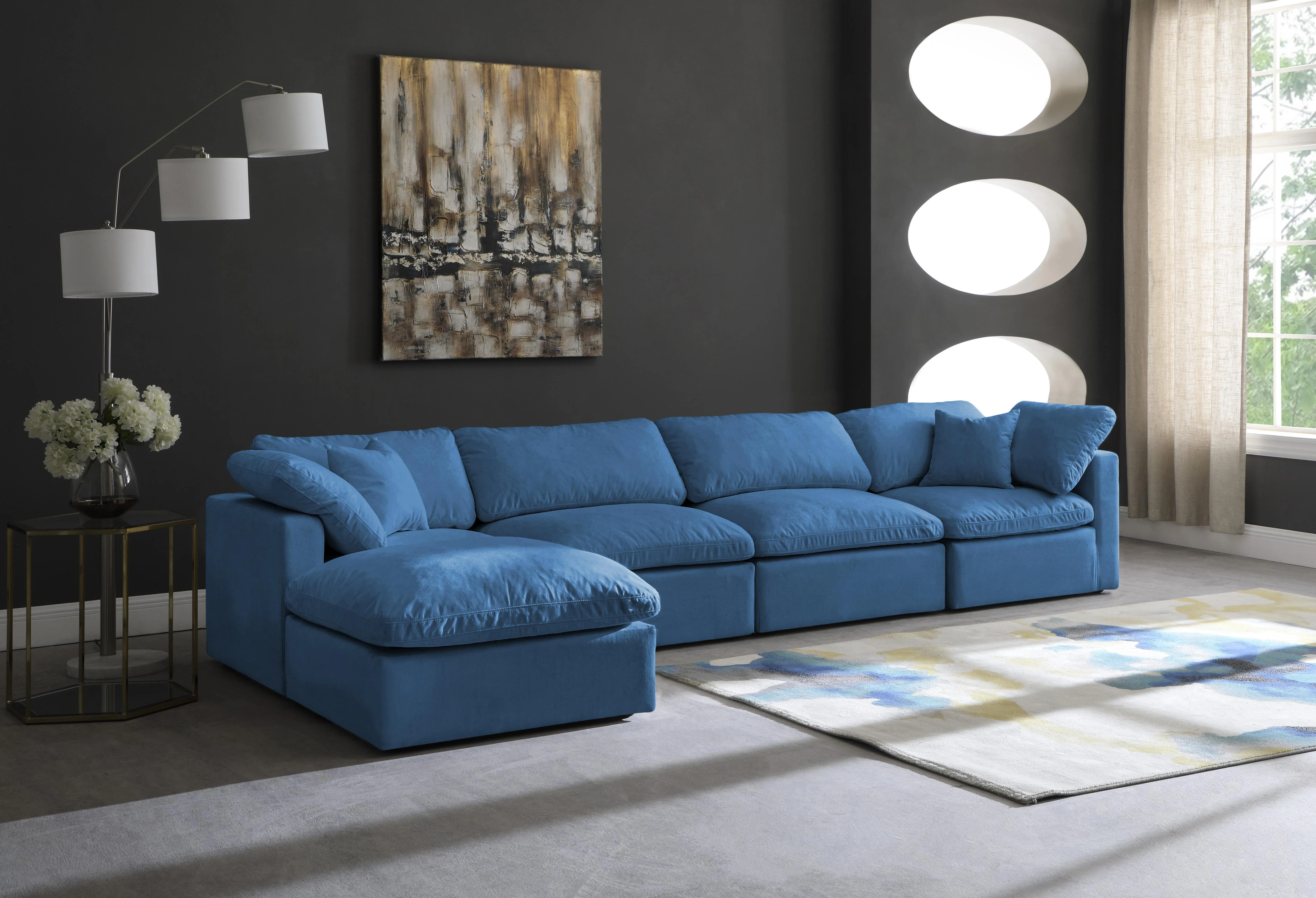 Plush Navy Velvet Standard Cloud Modular Sectional - Image 20
