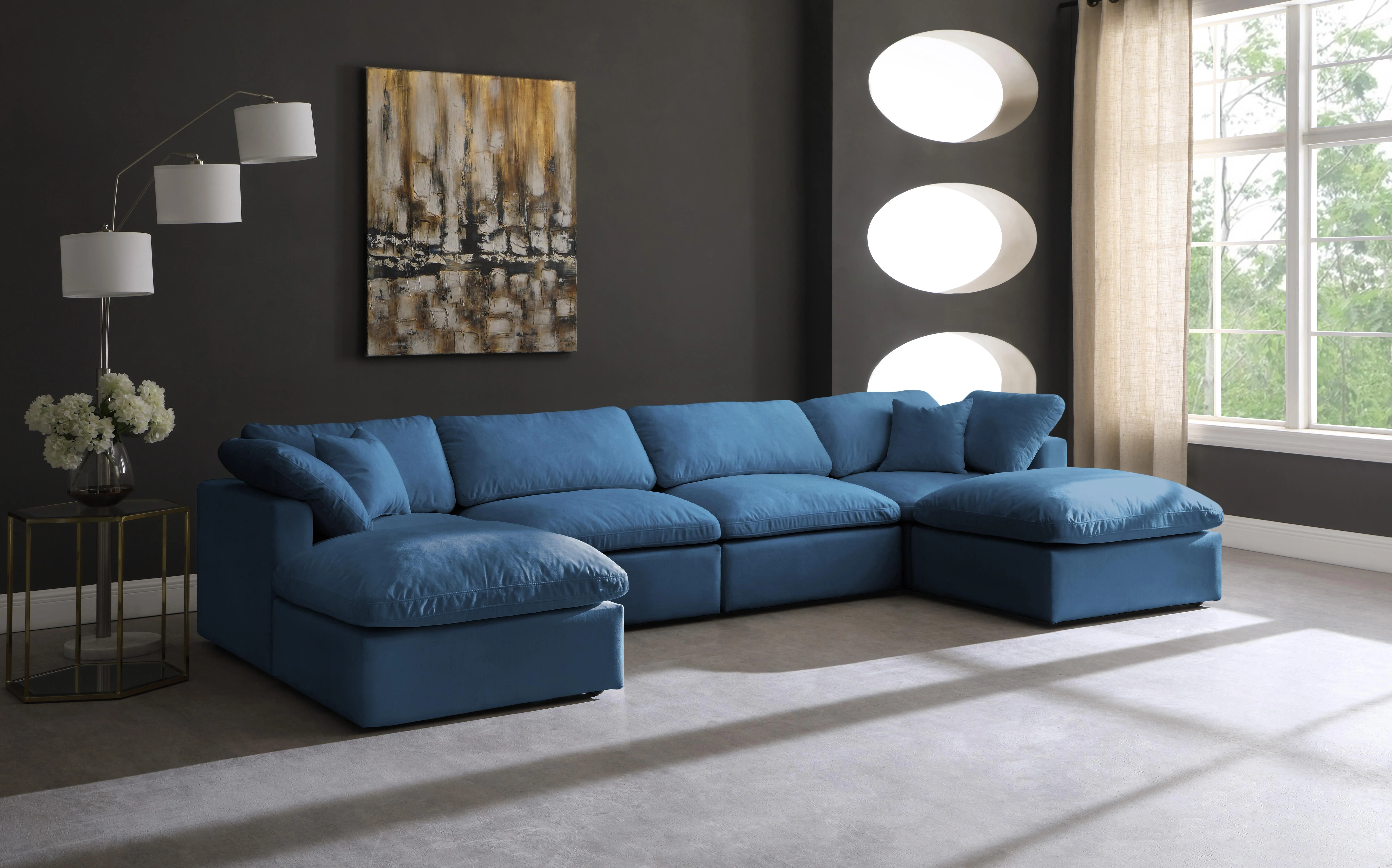 Plush Navy Velvet Standard Cloud Modular Sectional - Image 42