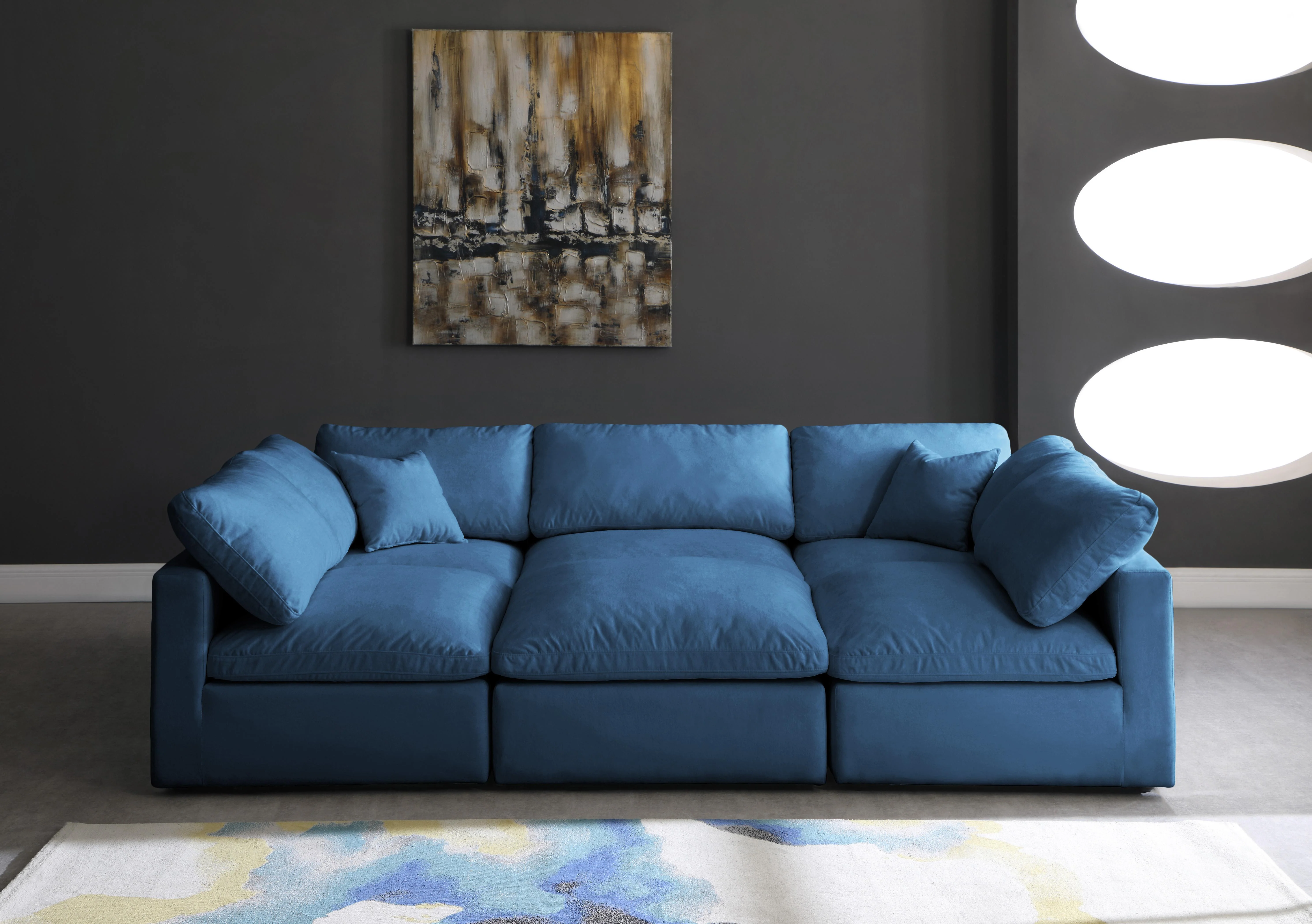 Plush Navy Velvet Standard Cloud Modular Sectional - Image 46