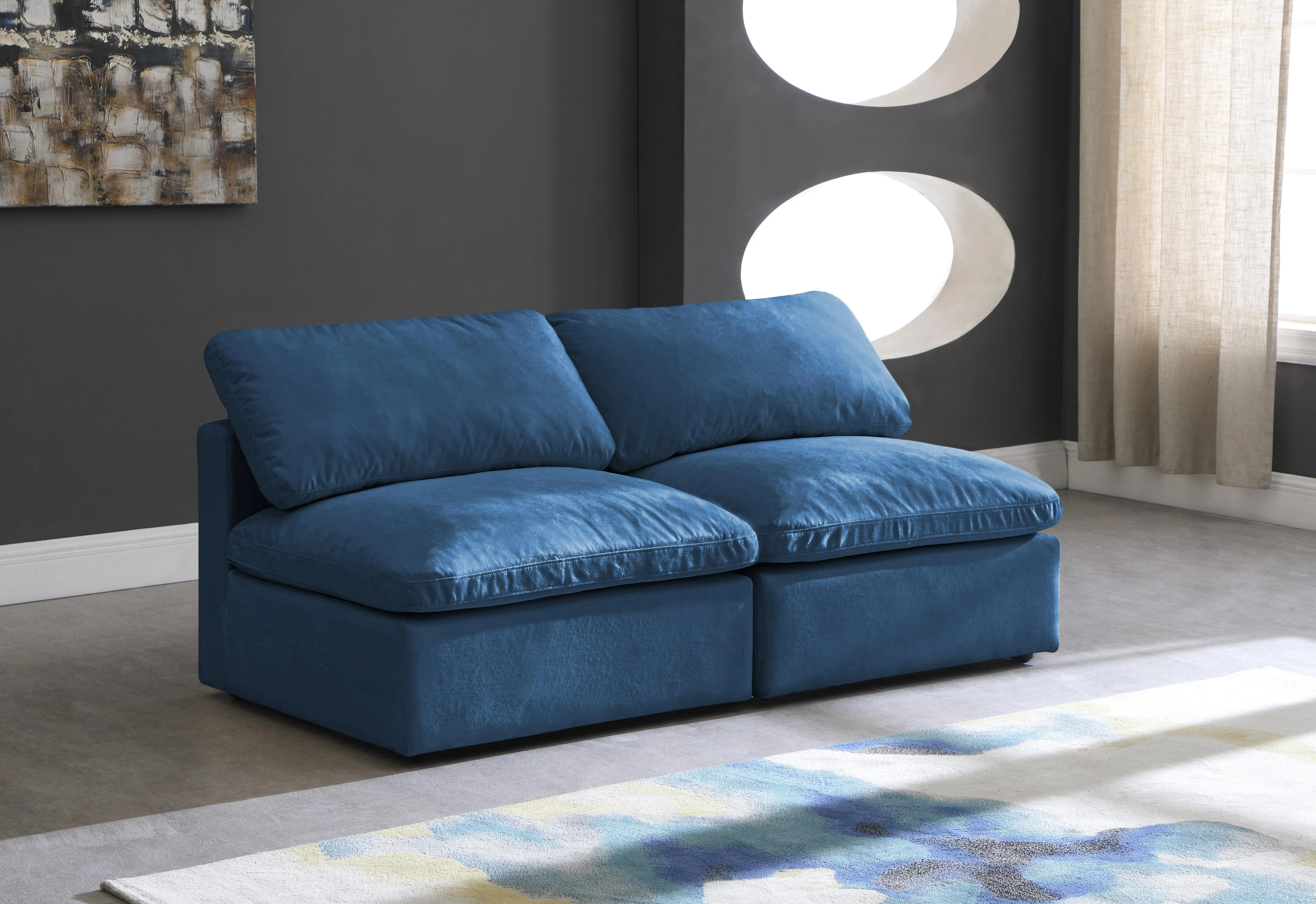 Plush Navy Velvet Standard Cloud Modular Sofa - Image 12