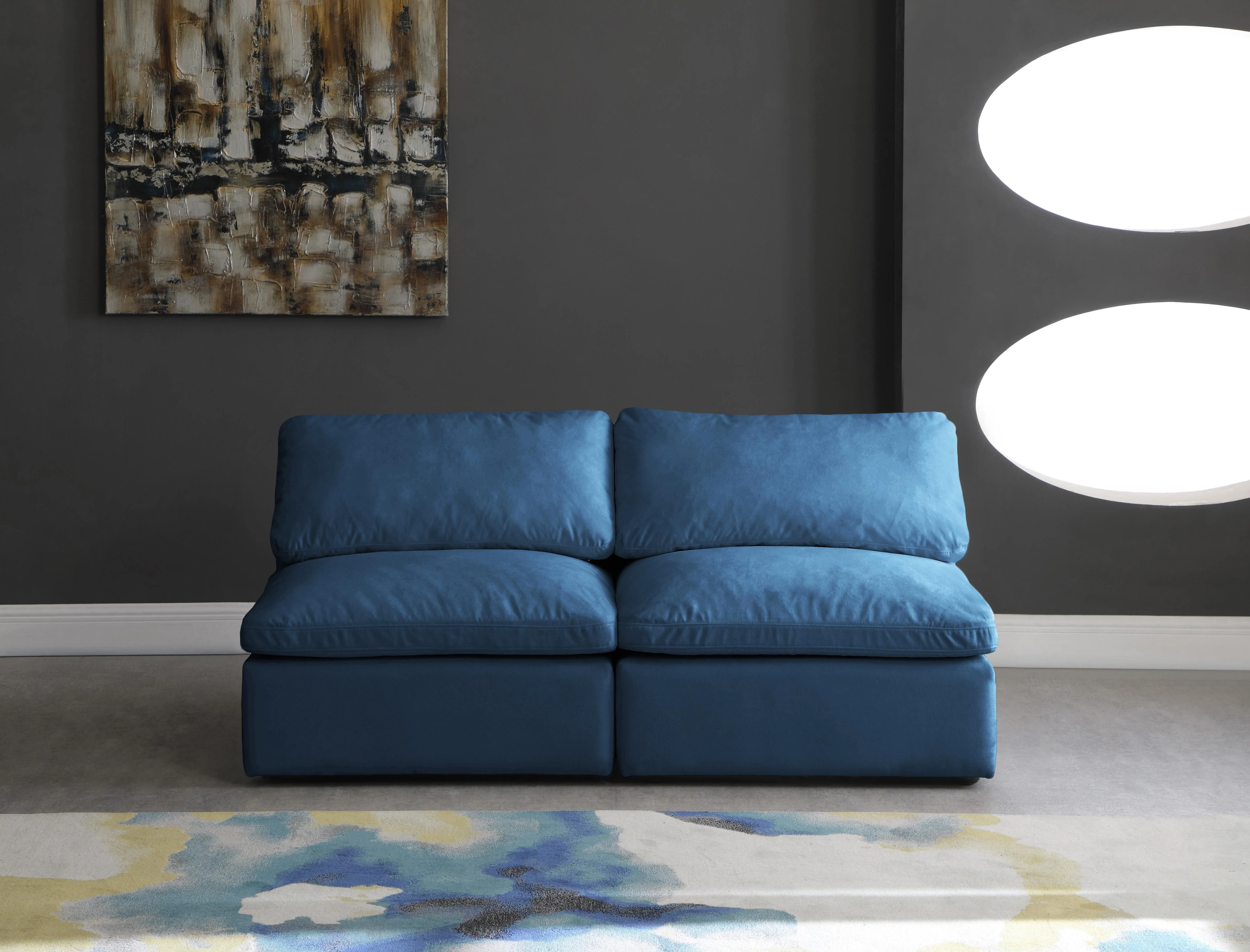 Plush Navy Velvet Standard Cloud Modular Sofa - Image 13