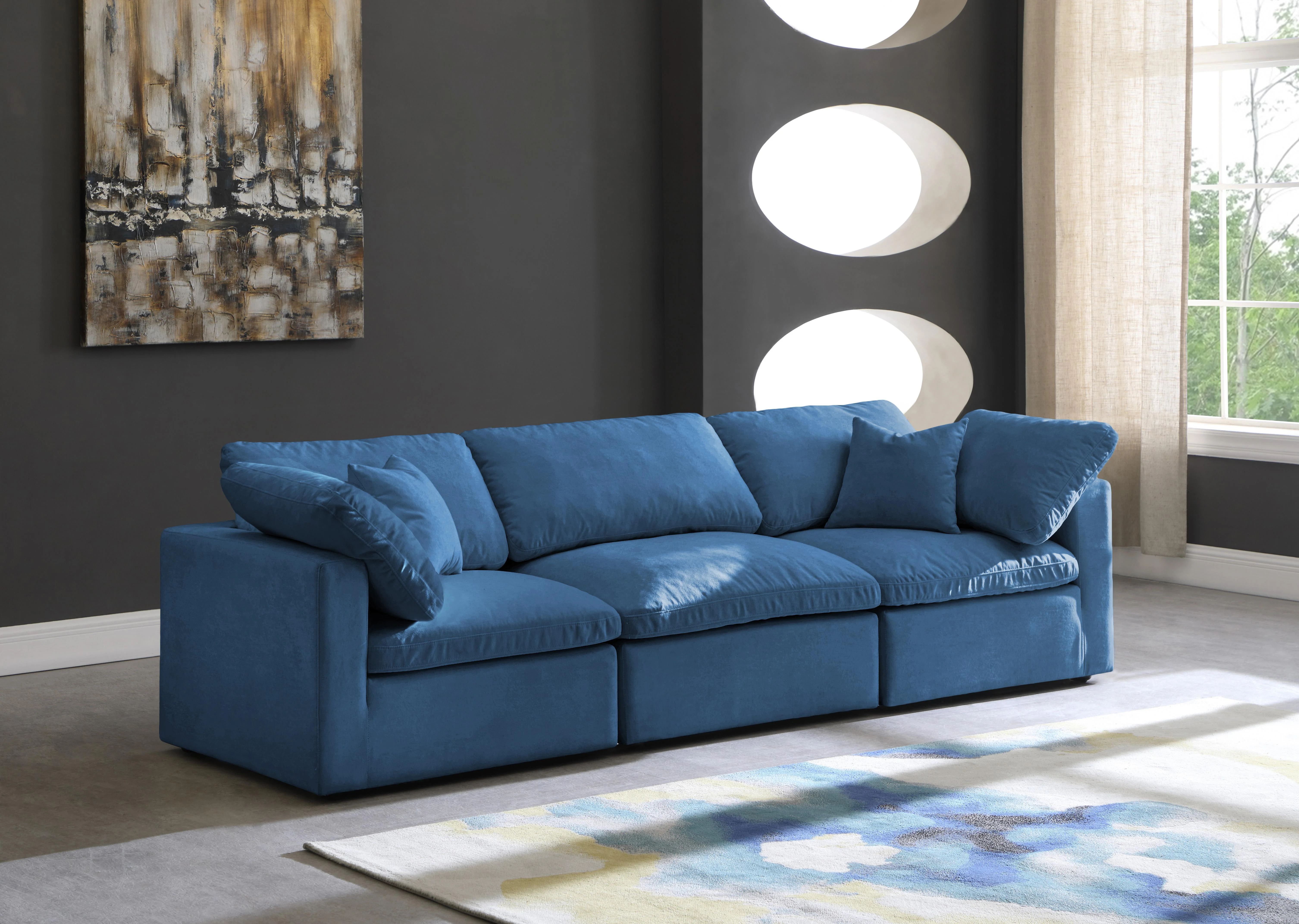 Plush Navy Velvet Standard Cloud Modular Sofa - Image 2