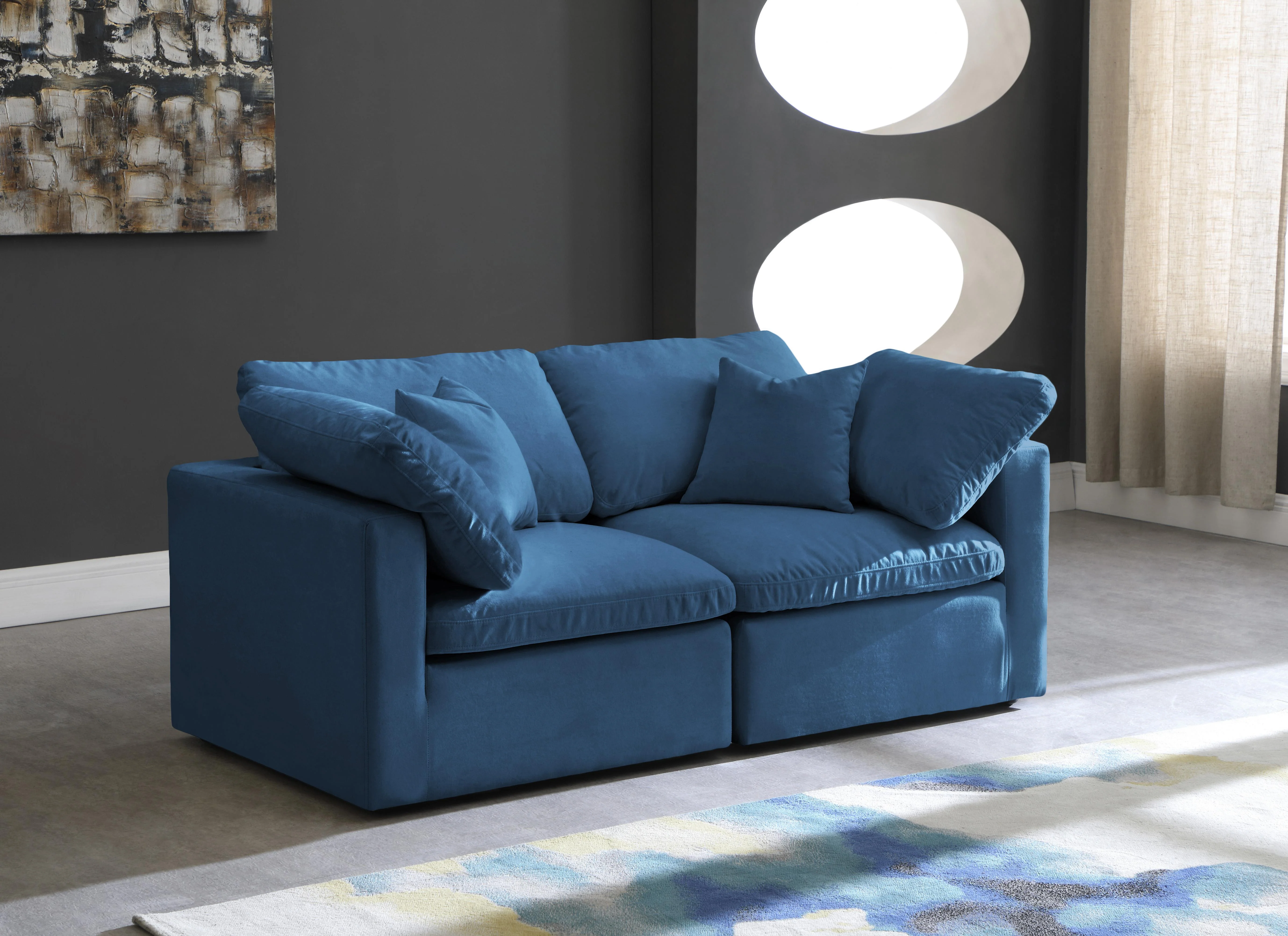 Plush Navy Velvet Standard Cloud Modular Sofa - Image 24