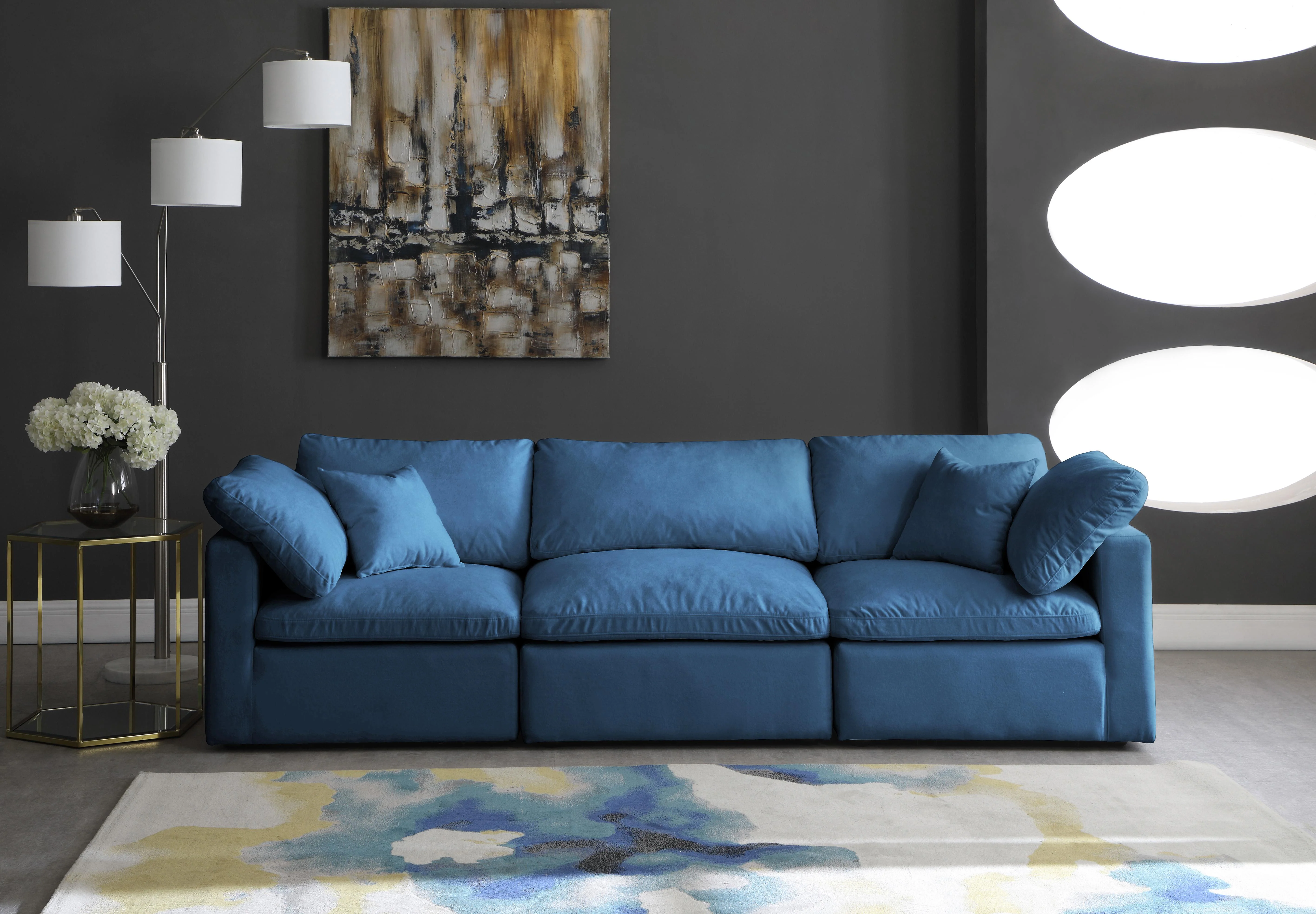 Plush Navy Velvet Standard Cloud Modular Sofa - Image 3