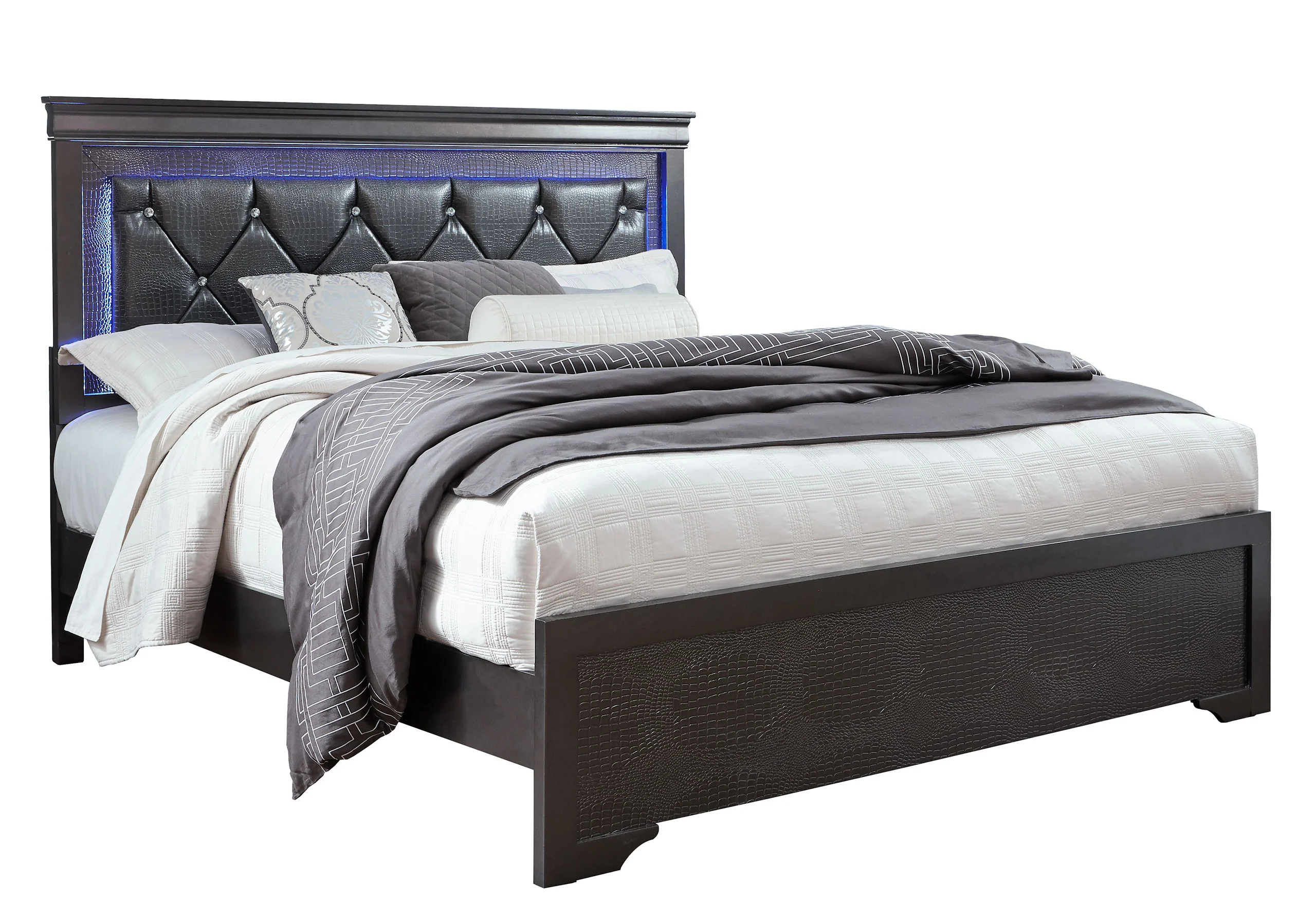 POMPEI METALLIC GREY KING BED WITH LED - Image 2