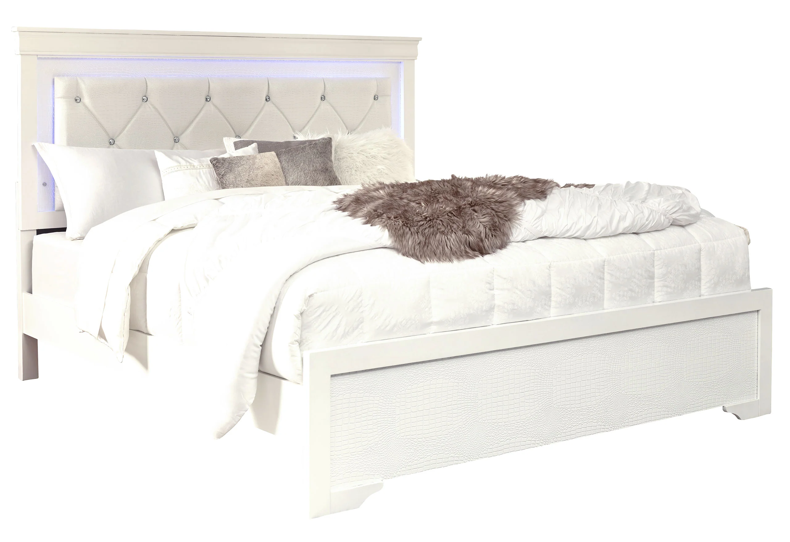 POMPEI METALLIC WHITE QUEEN BED WITH LED - Image 2