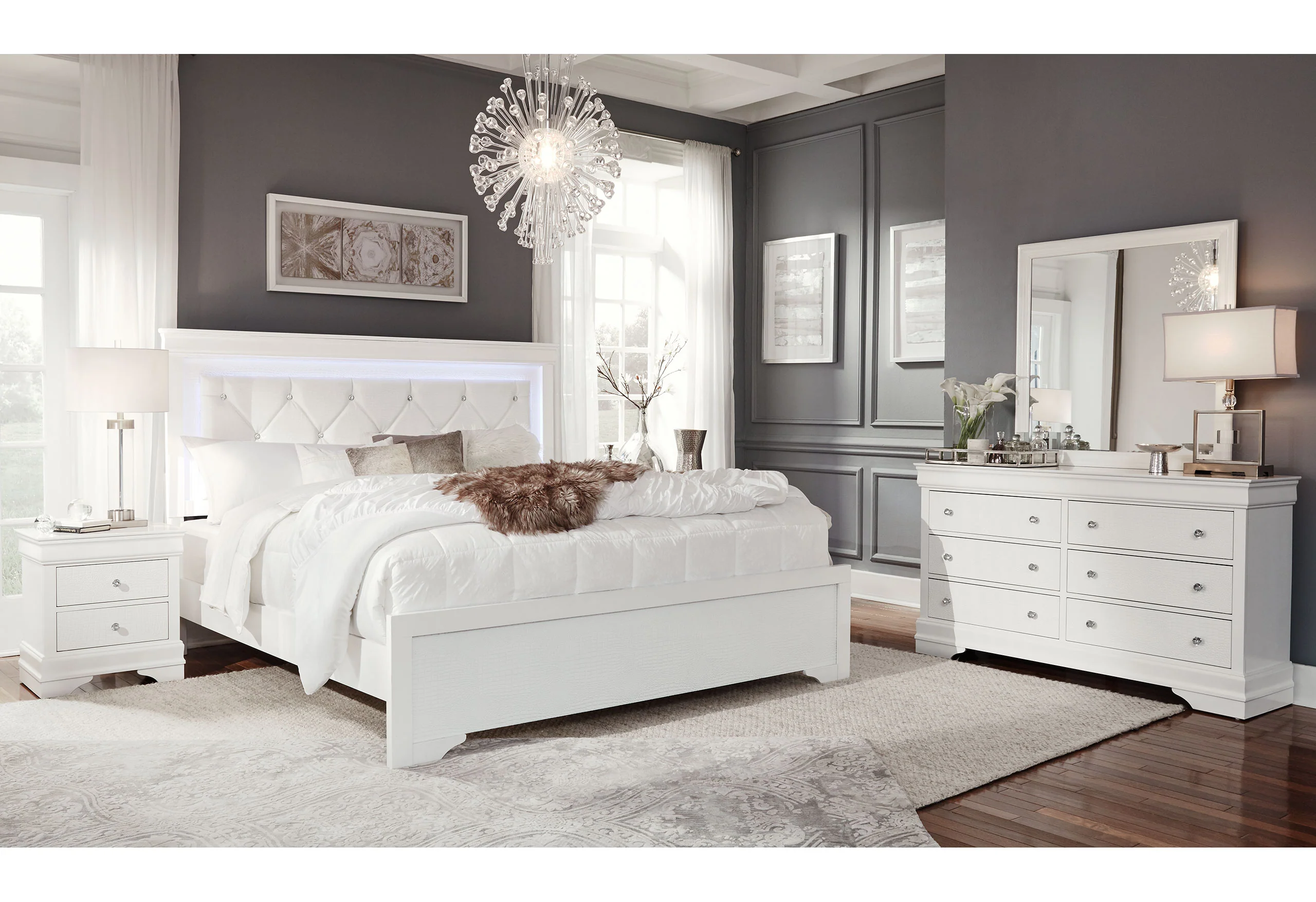 POMPEI METALLIIC WHITE KING BED WITH LED - Image 4