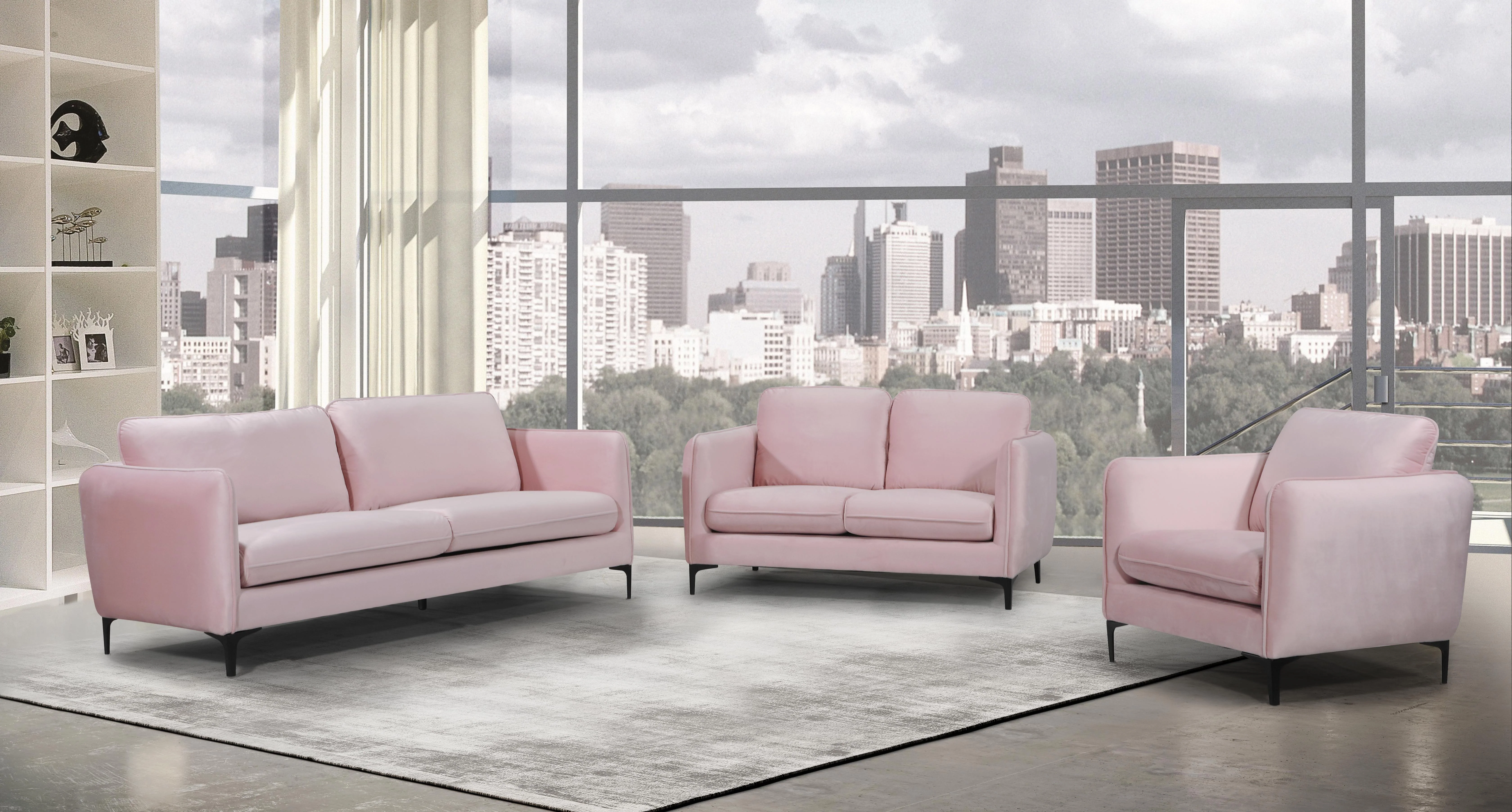 Poppy Pink Velvet Loveseat - Image 3