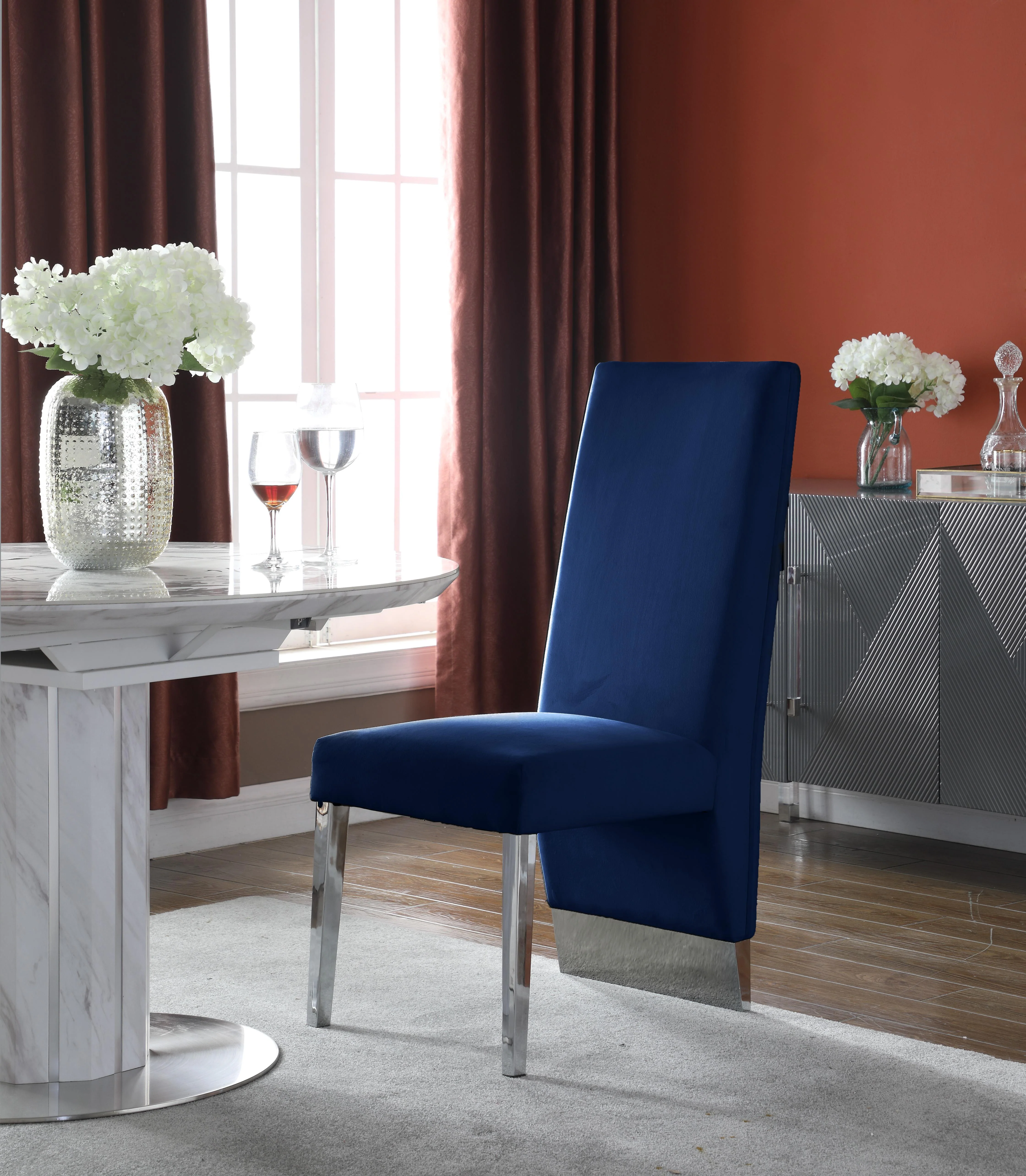 Porsha Navy Velvet Dining Chair - Image 7
