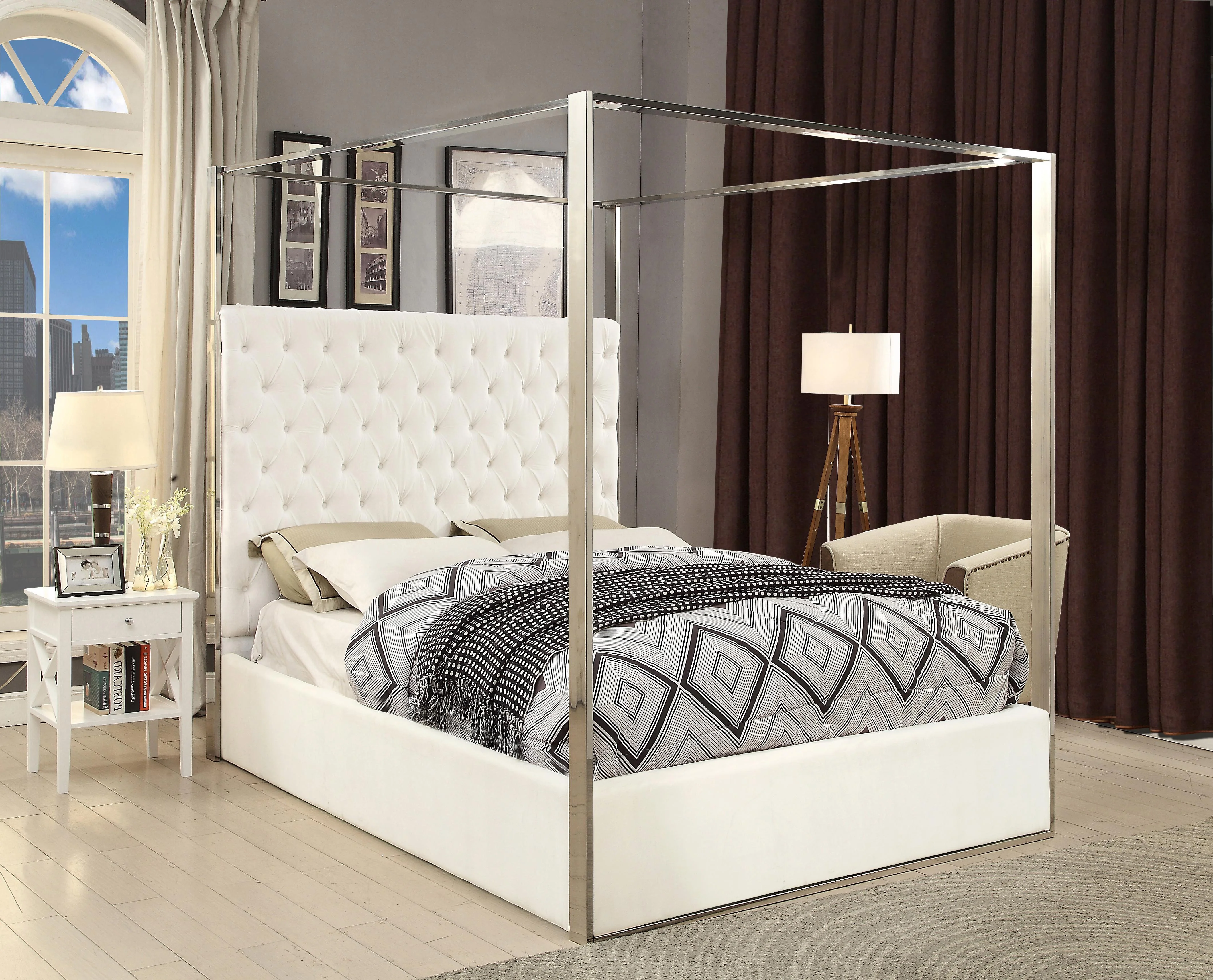 Porter White Velvet Queen Bed - Image 2