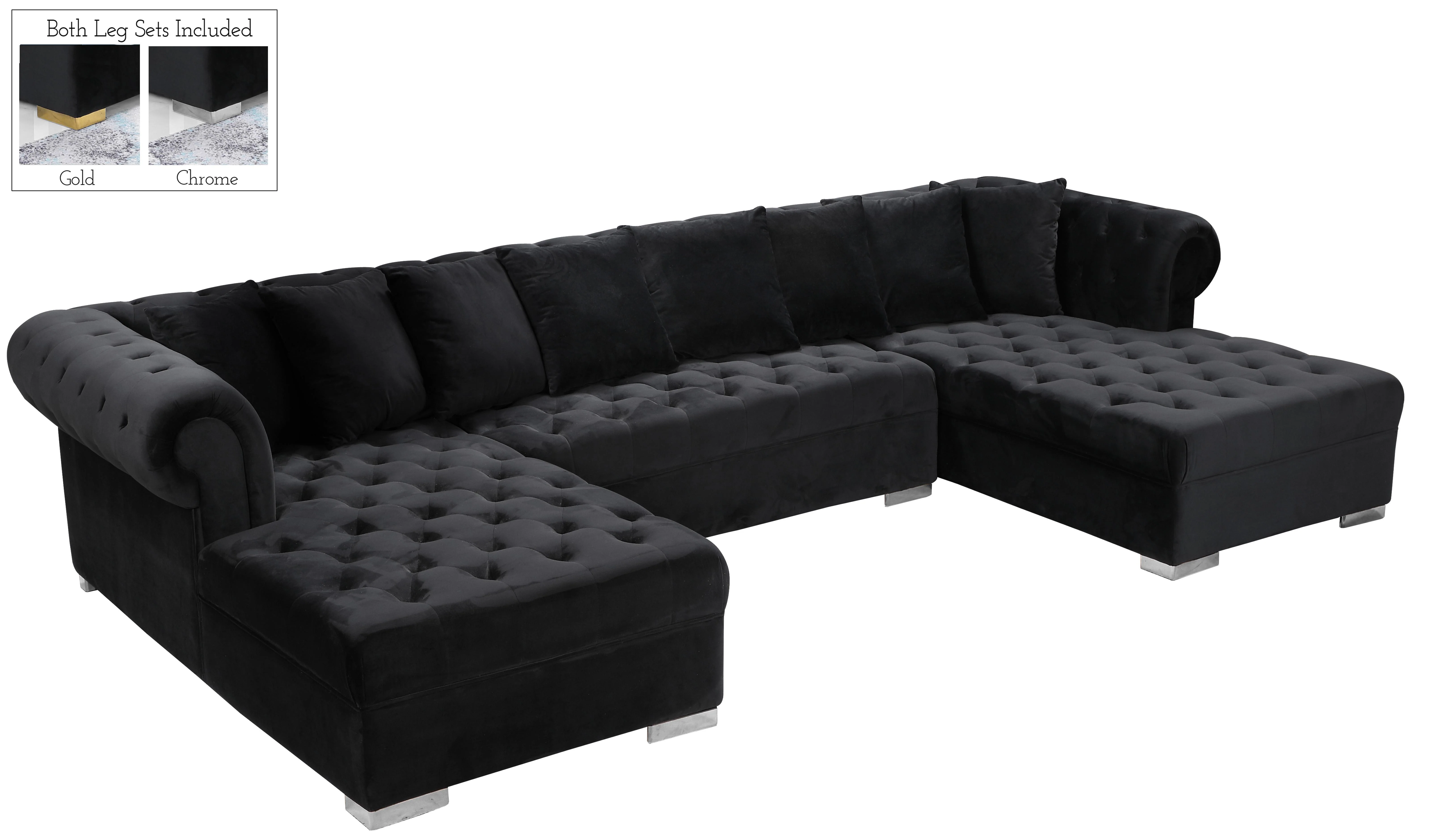 Presley Black Velvet 3pc. Sectional - Image 2