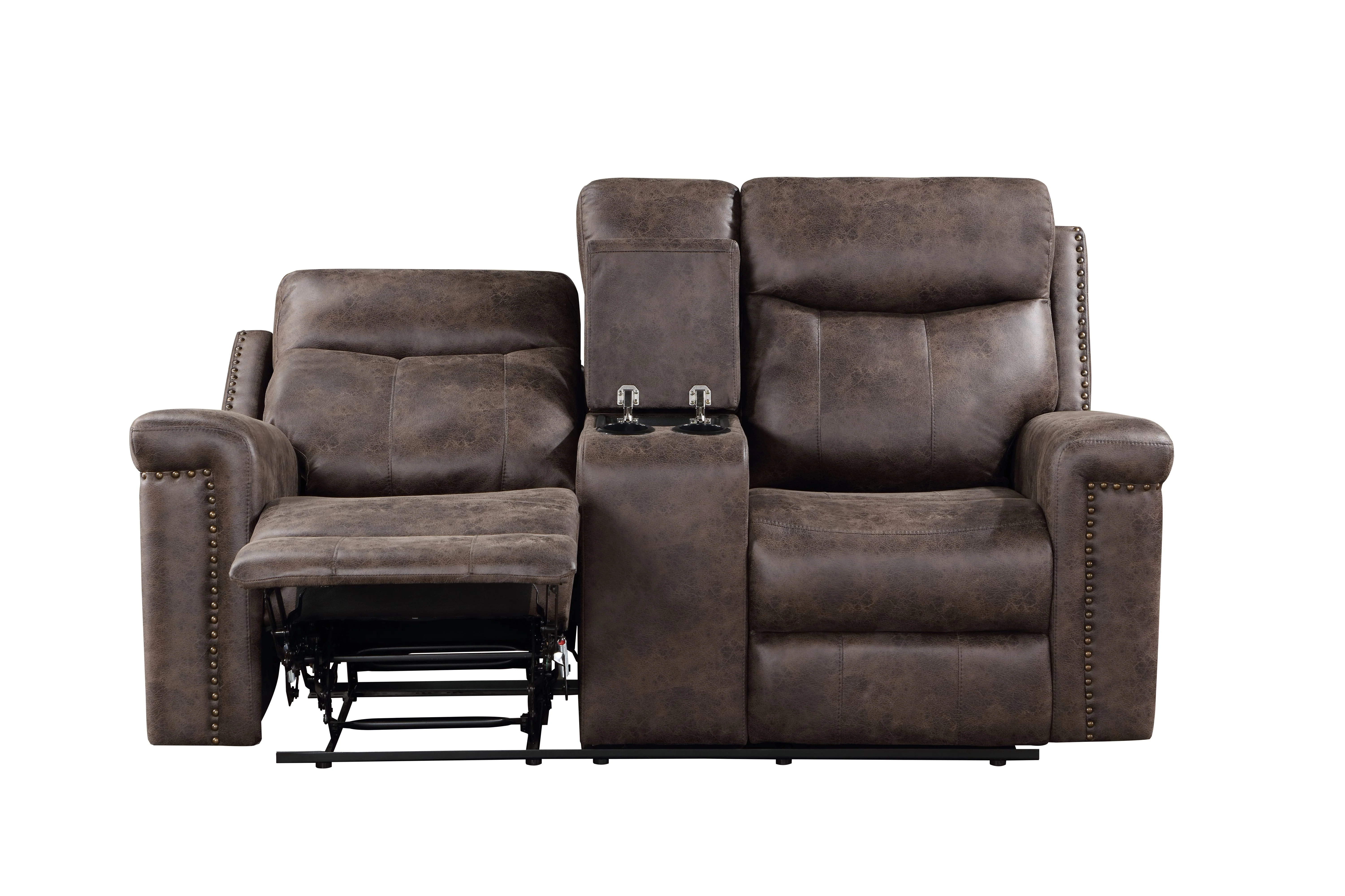 Quade Console Loveseat W/ Dual Recliners-Mocha - Image 4