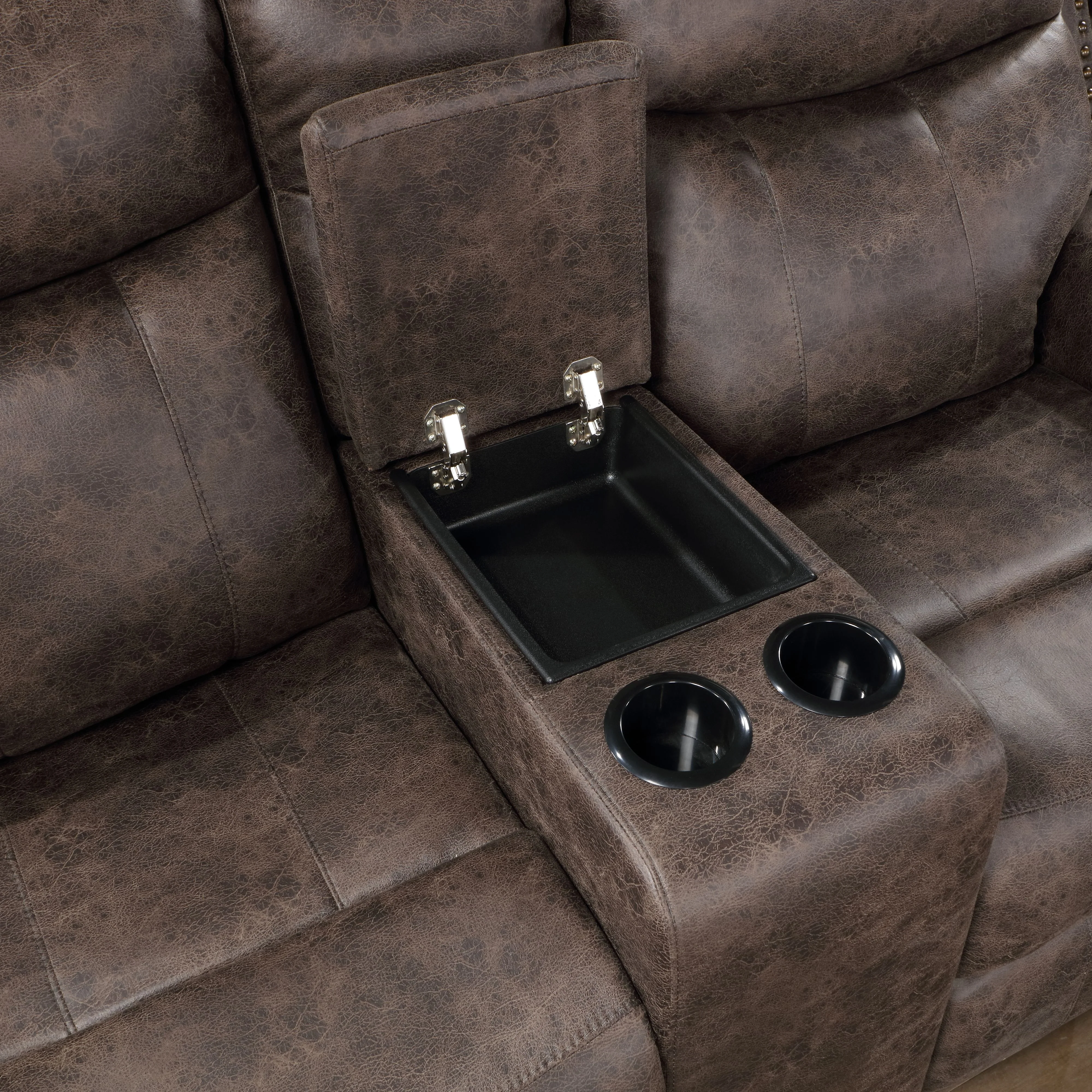 Quade Console Loveseat W/ Dual Recliners-Mocha - Image 5