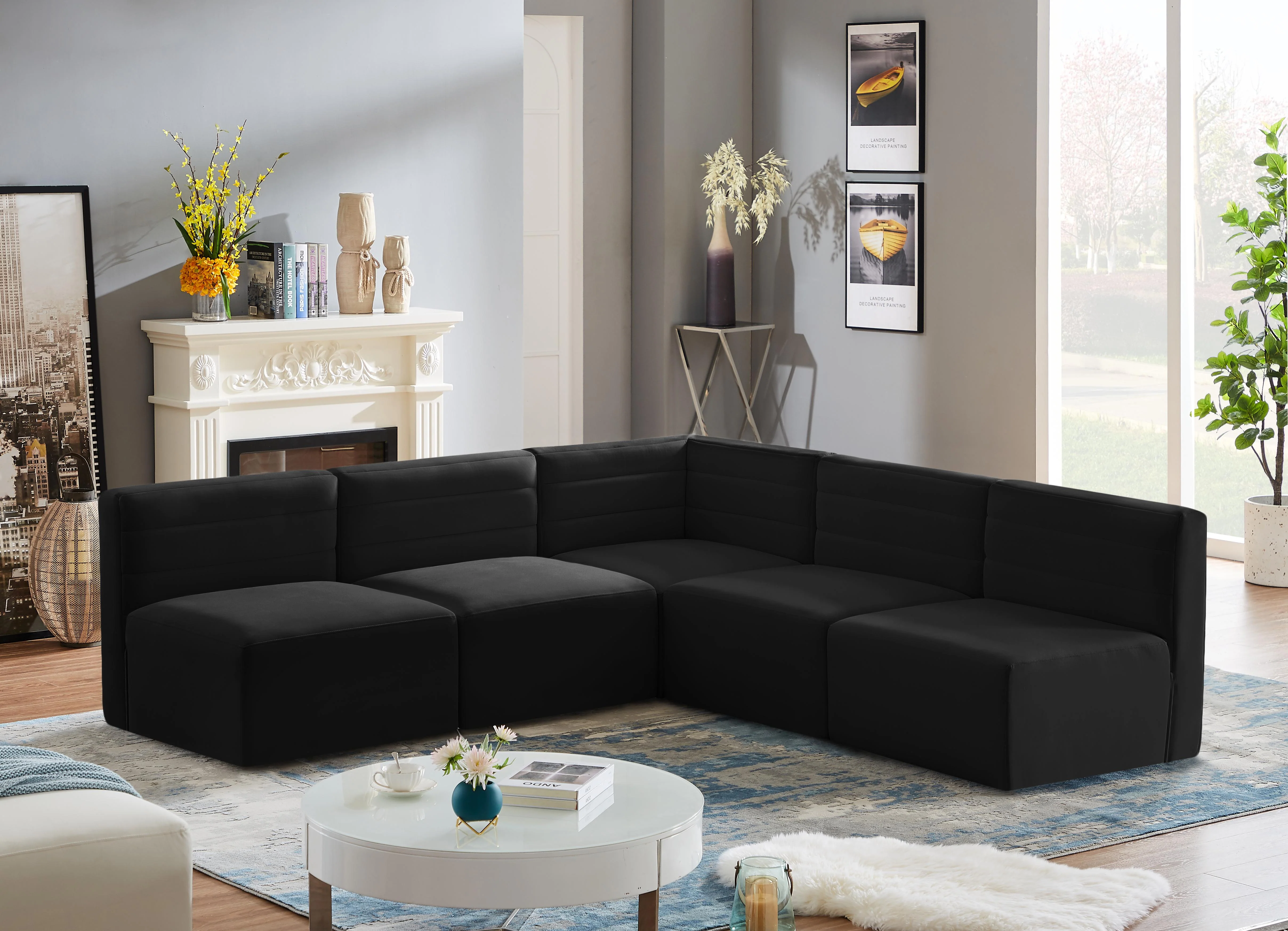 Quincy Black Velvet Modular Sectional - Image 16