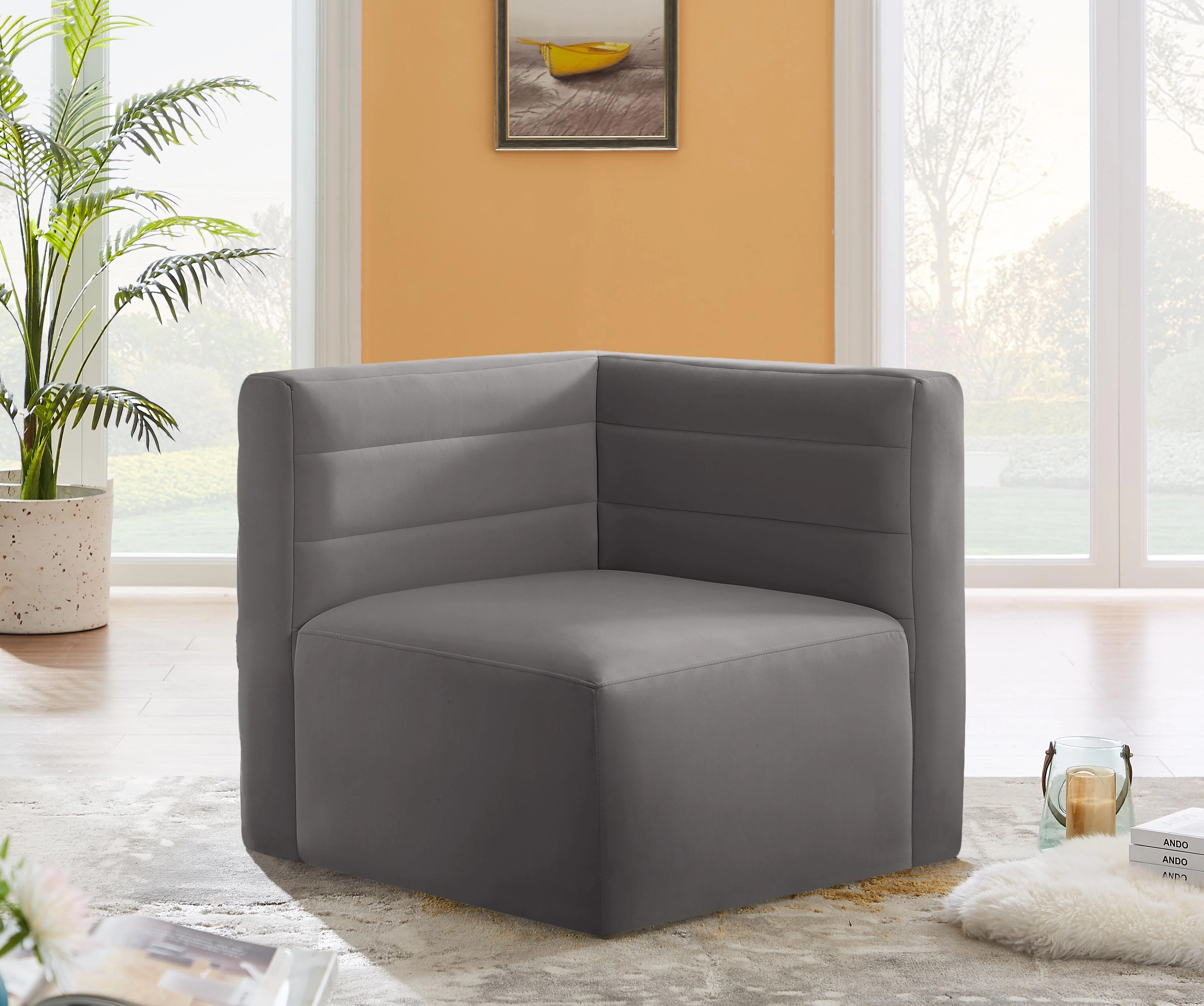 Quincy Grey Velvet Modular Corner Chair - Image 2