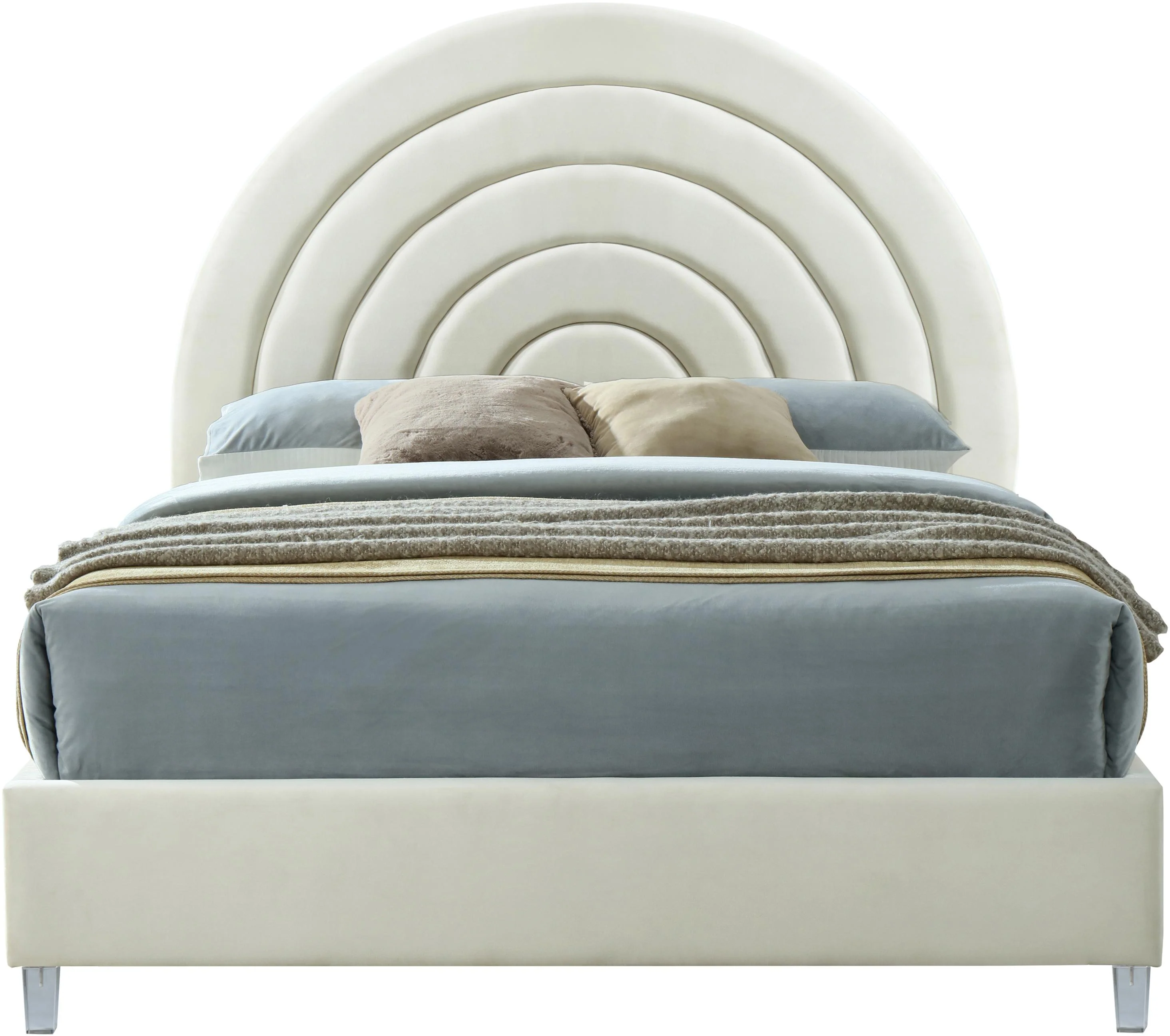 Rainbow Cream Velvet Queen Bed - Image 3