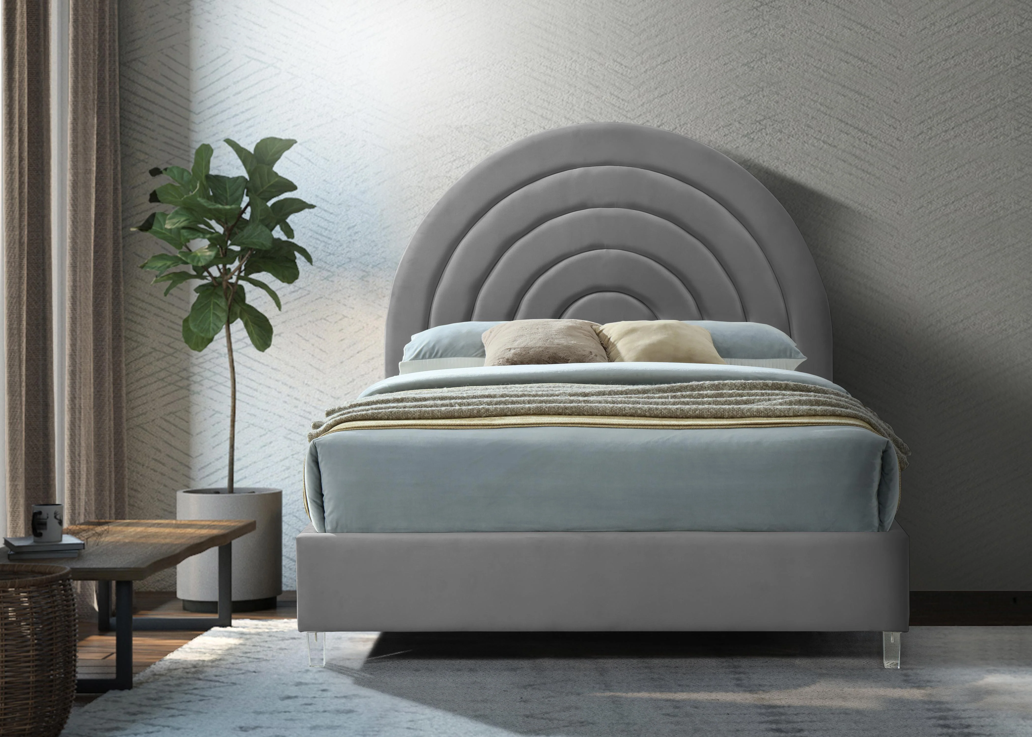 Rainbow Grey Velvet Queen Bed - Image 4