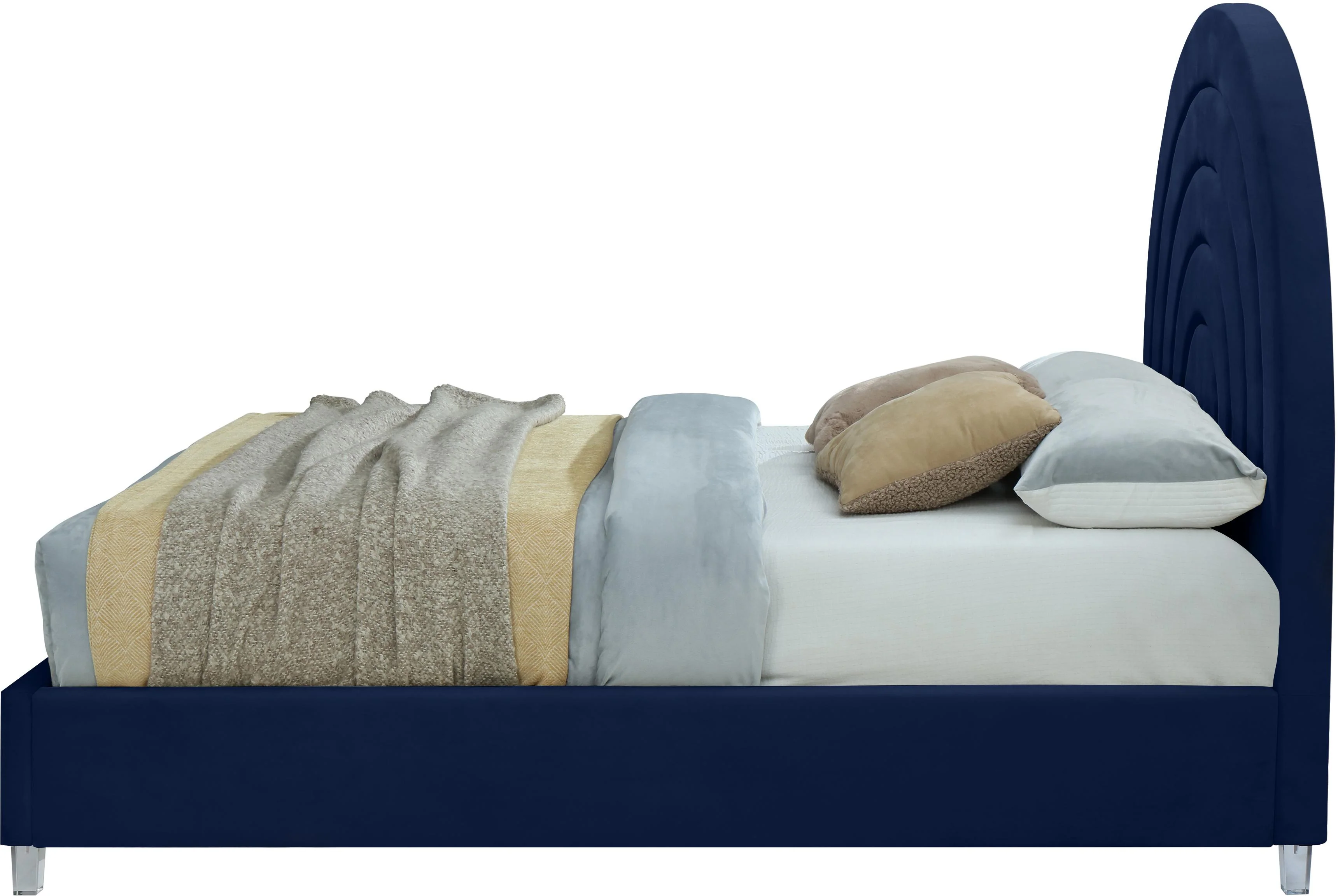 Rainbow Navy Velvet Queen Bed - Image 5