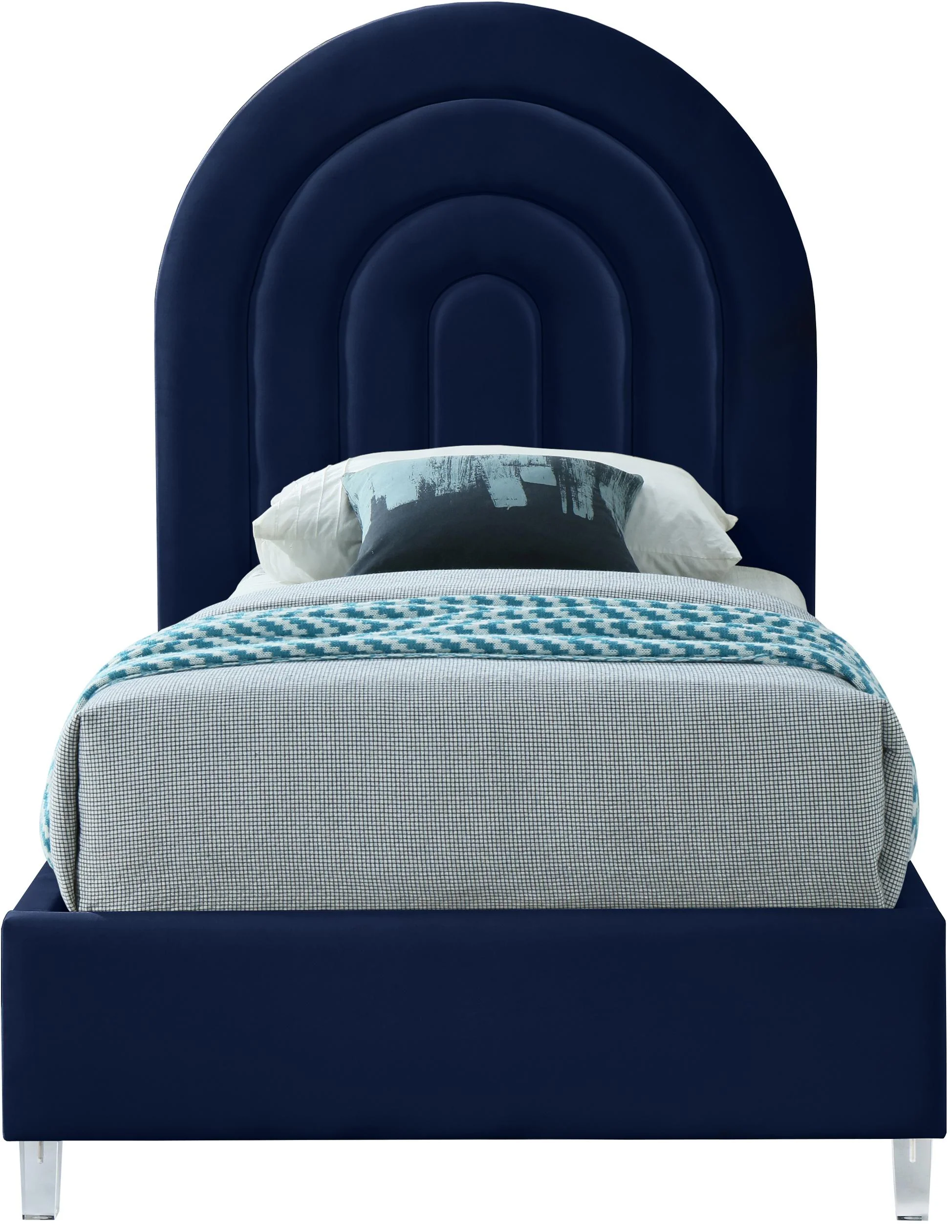 Rainbow Navy Velvet Twin Bed - Image 3