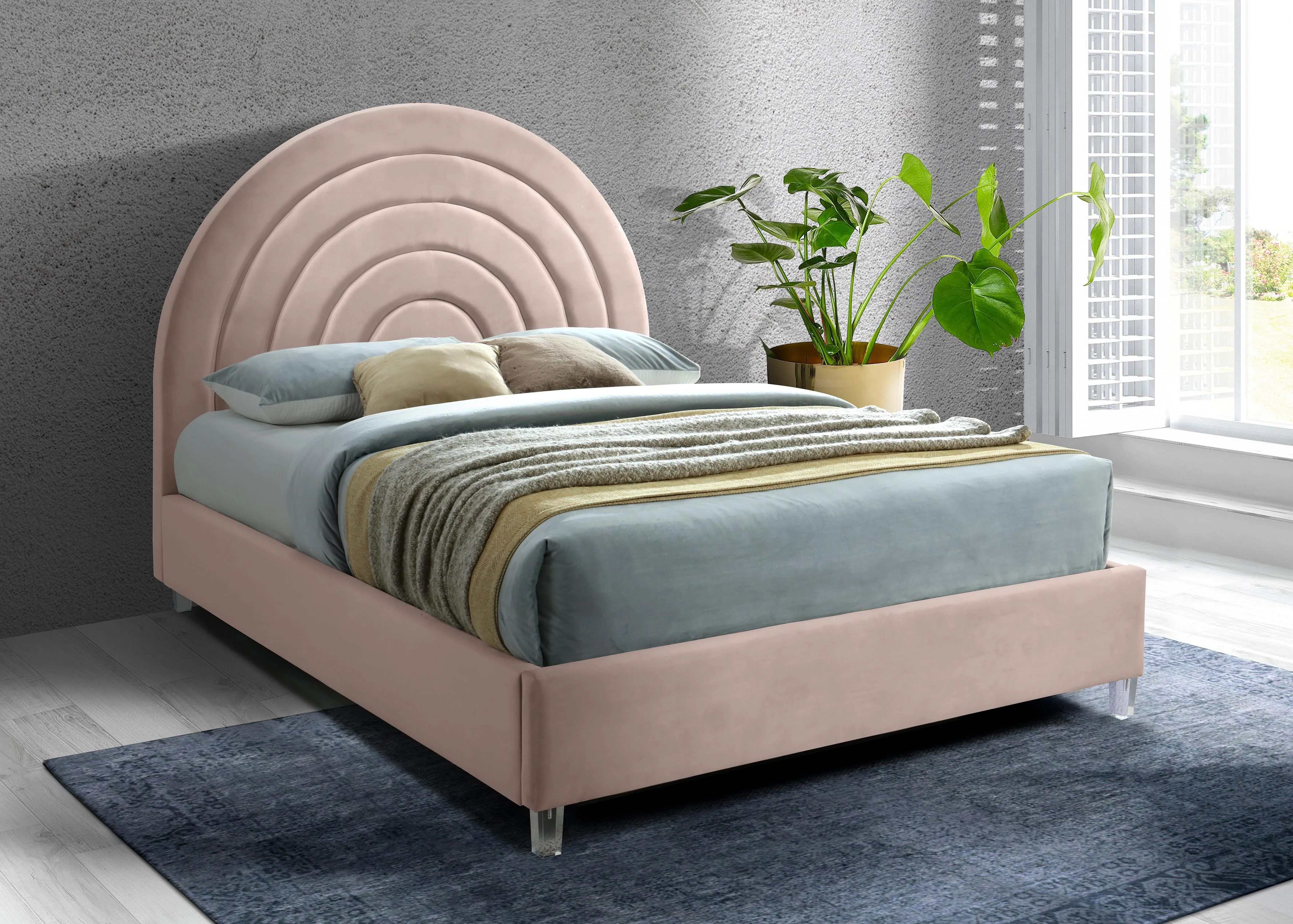 Rainbow Pink Velvet Queen Bed - Image 2