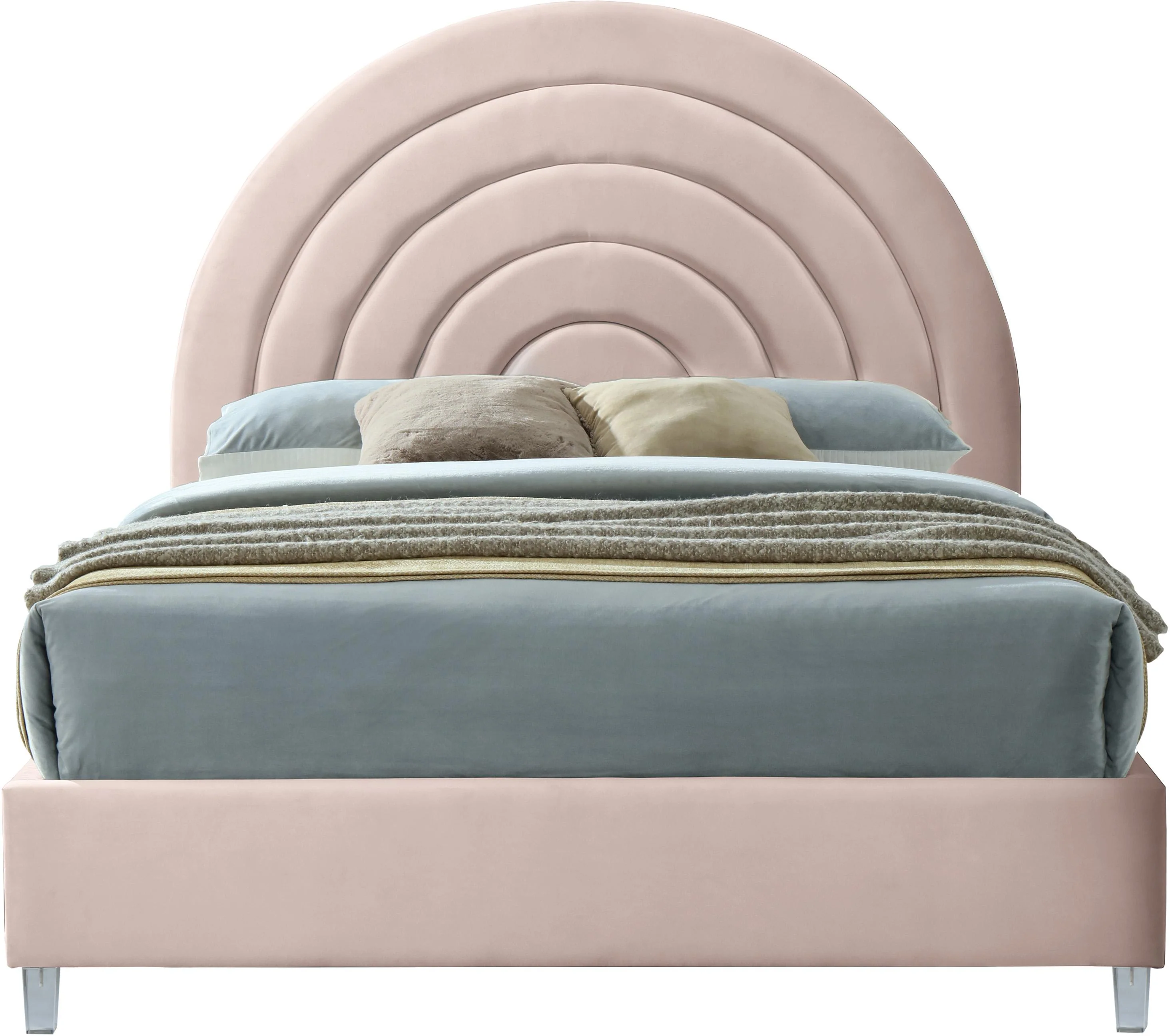 Rainbow Pink Velvet Queen Bed - Image 3