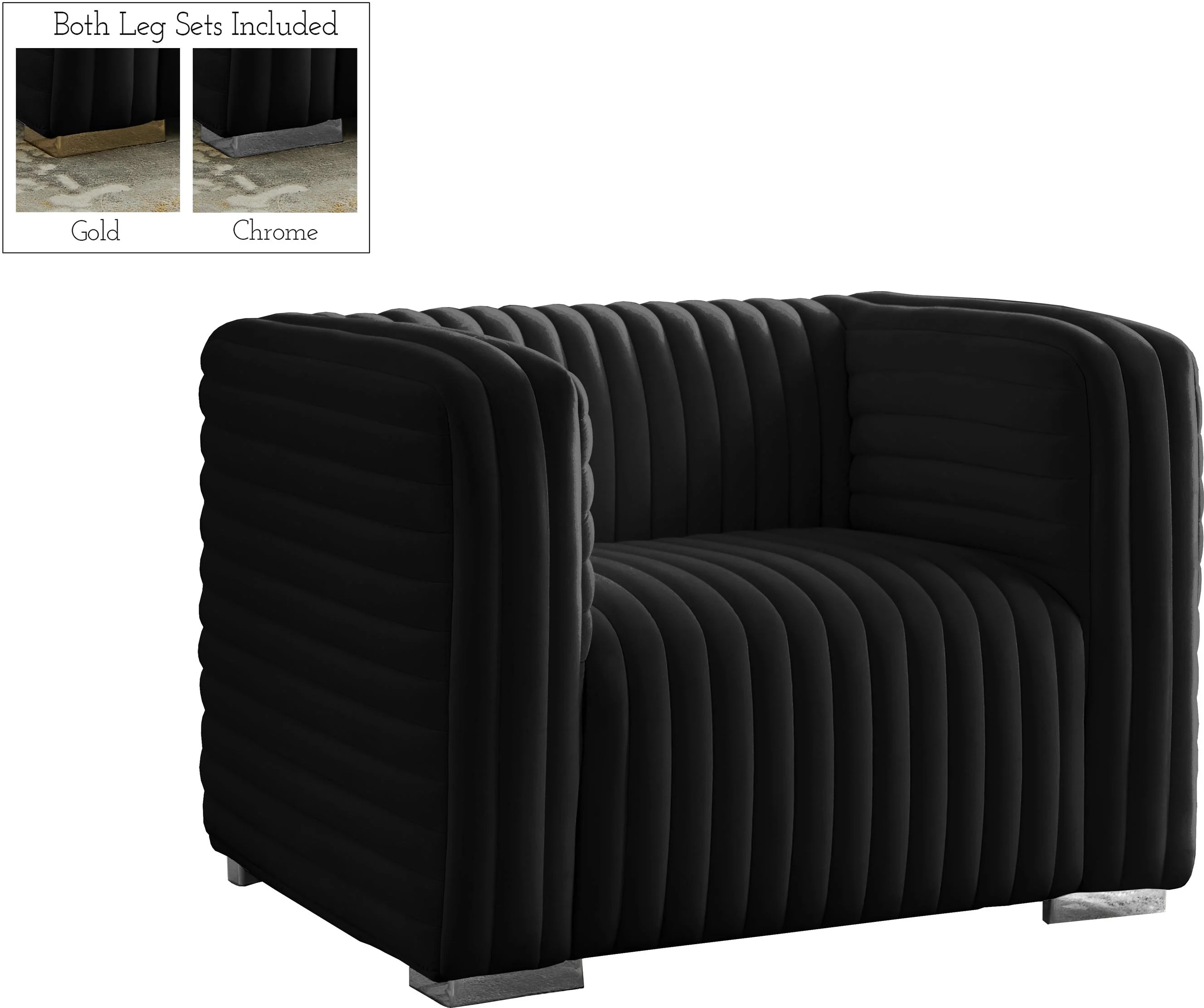 Ravish Black Velvet Chair - Image 2