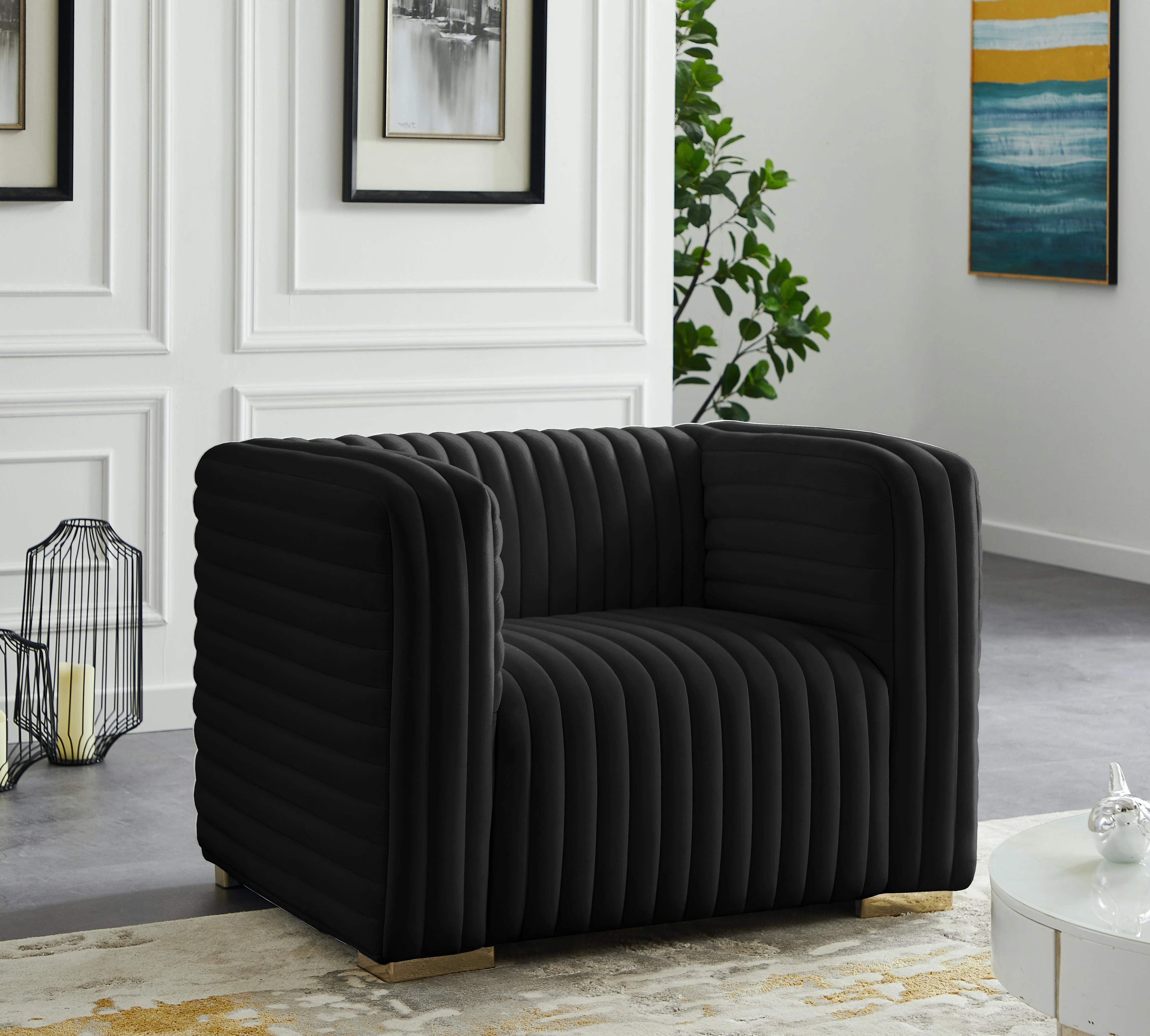 Ravish Black Velvet Chair - Image 3