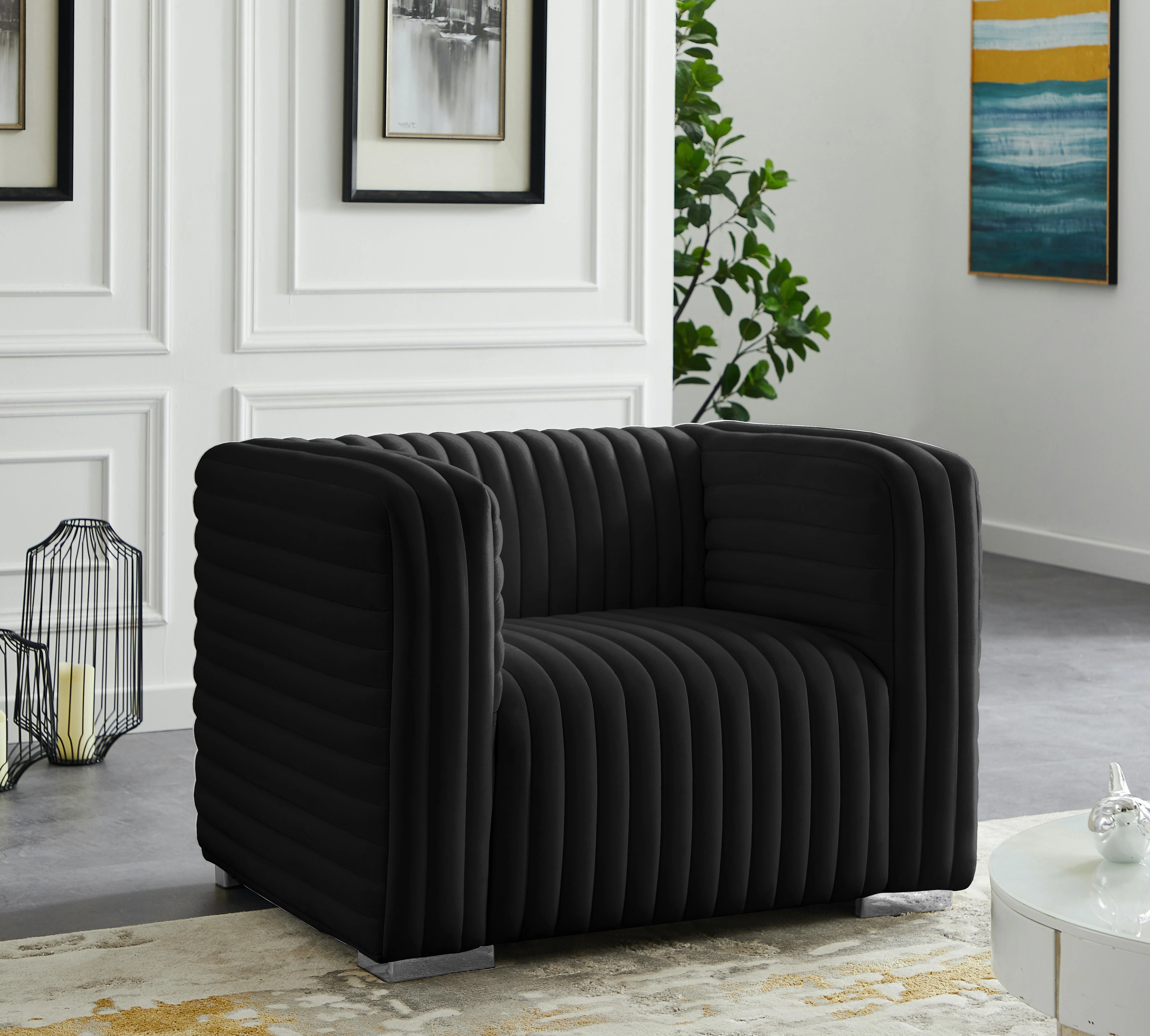 Ravish Black Velvet Chair - Image 4