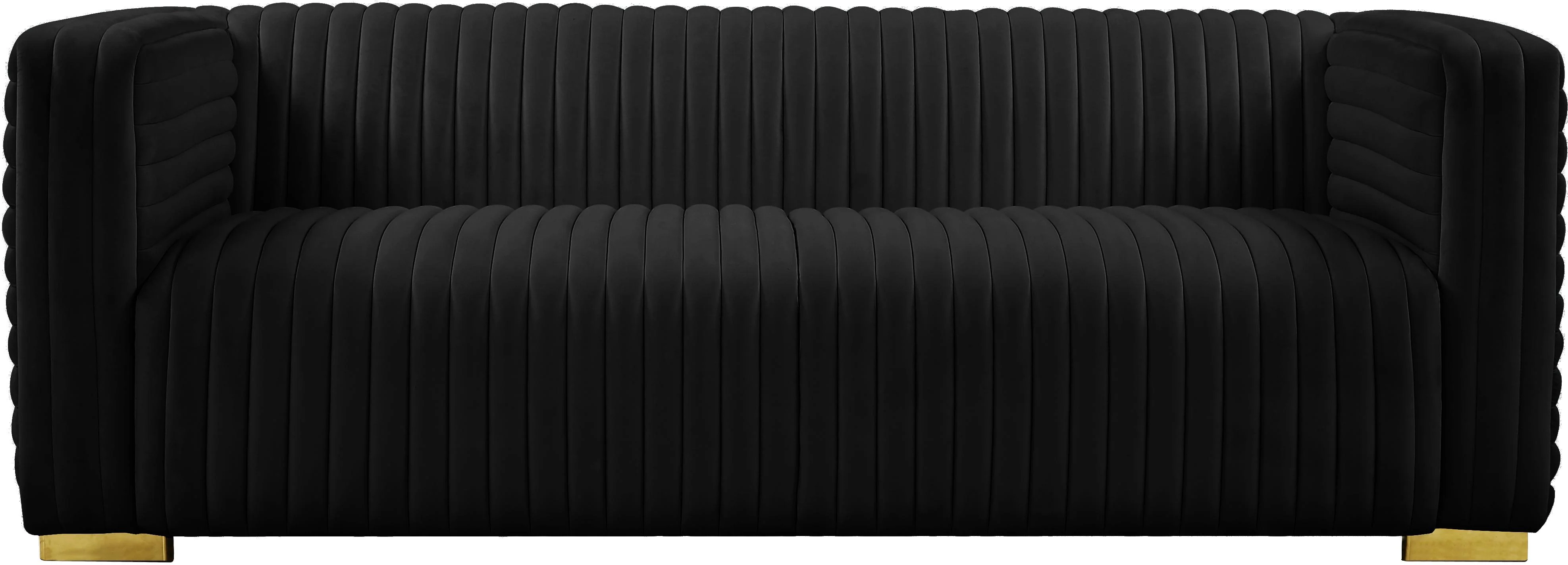 Ravish Black Velvet Sofa - Image 7